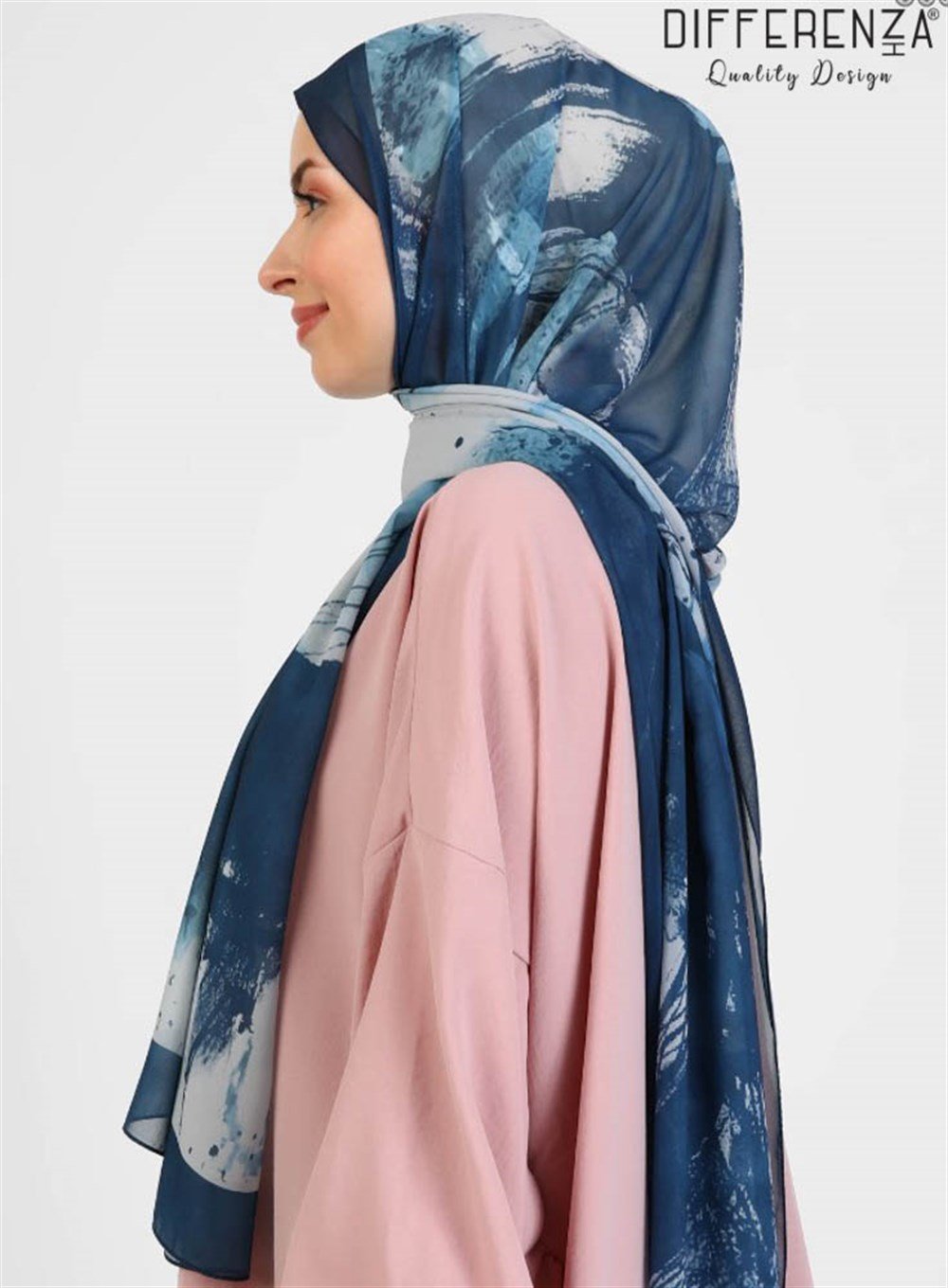 Ring Desenli Şal-Lacivert