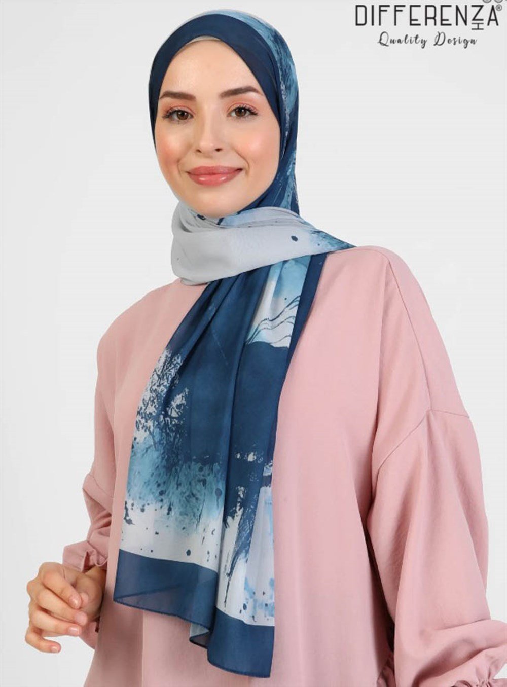 Ring Desenli Şal-Lacivert