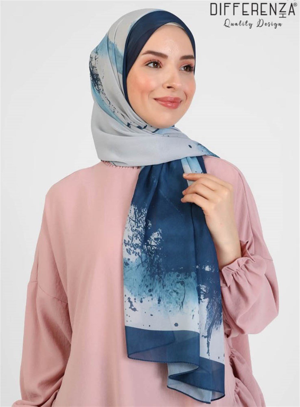 Ring Desenli Şal-Lacivert