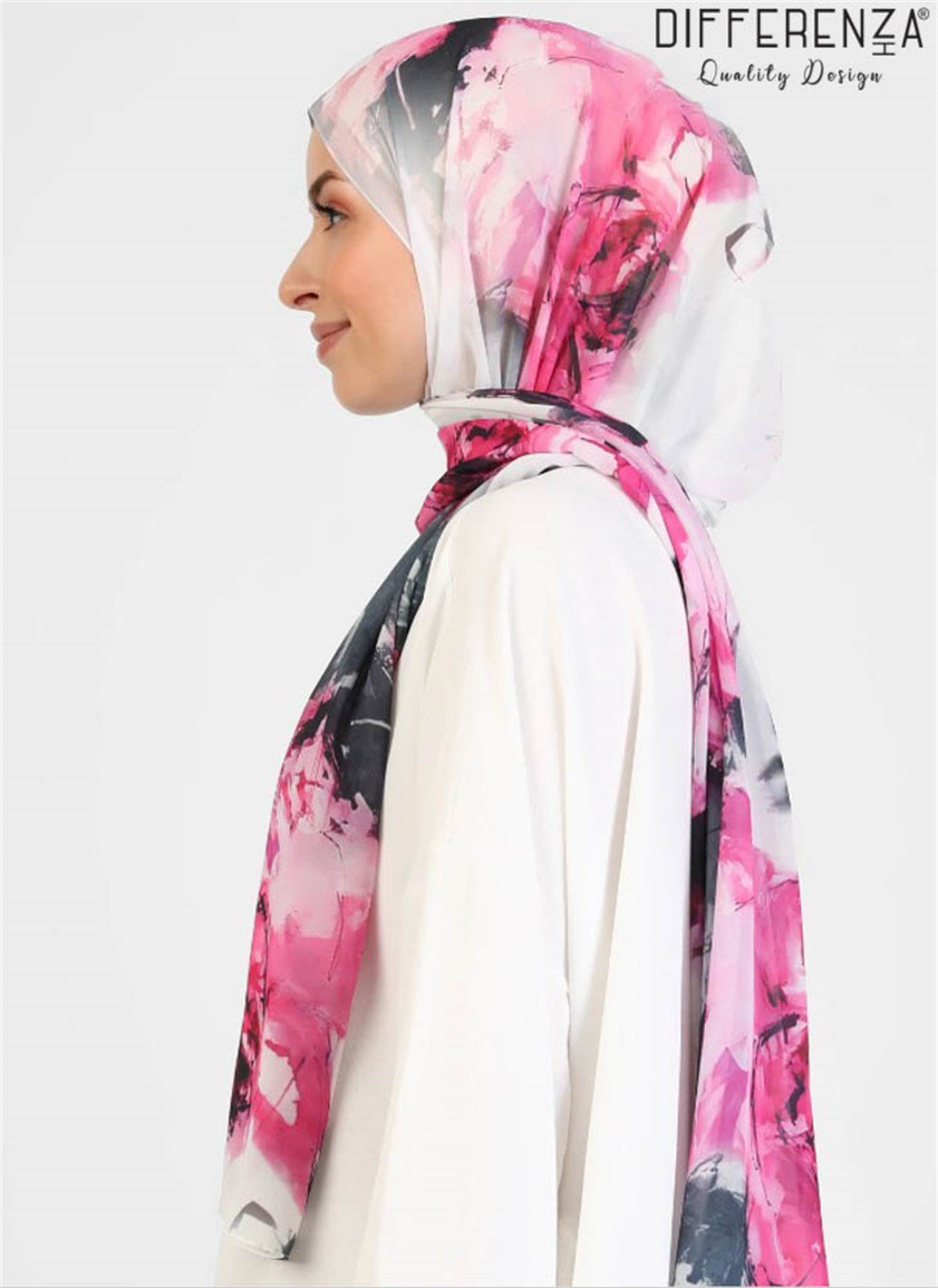 Rose Boyama Desenli Şal-Beyaz