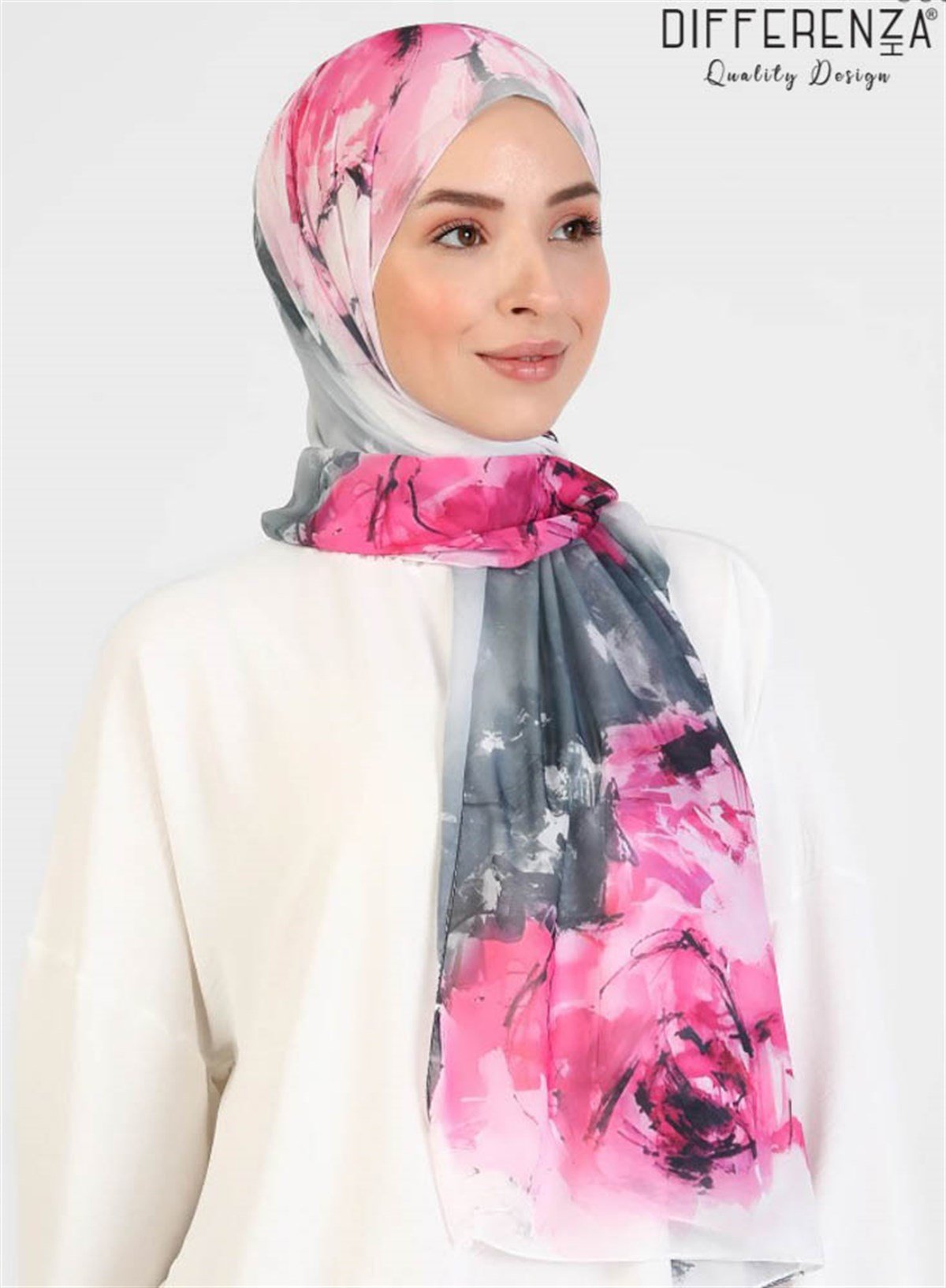 Rose Boyama Desenli Şal-Beyaz