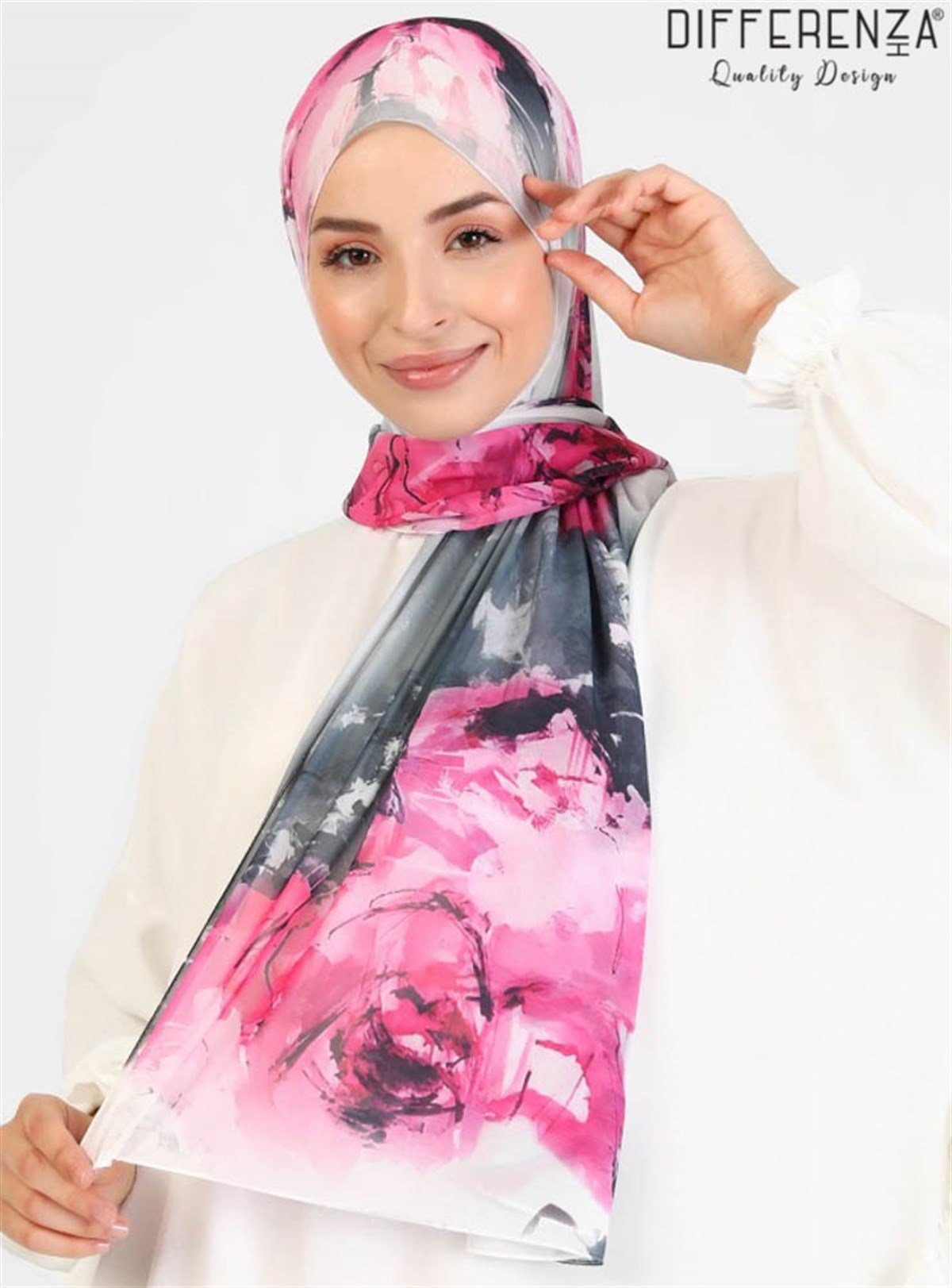 Rose Boyama Desenli Şal-Beyaz