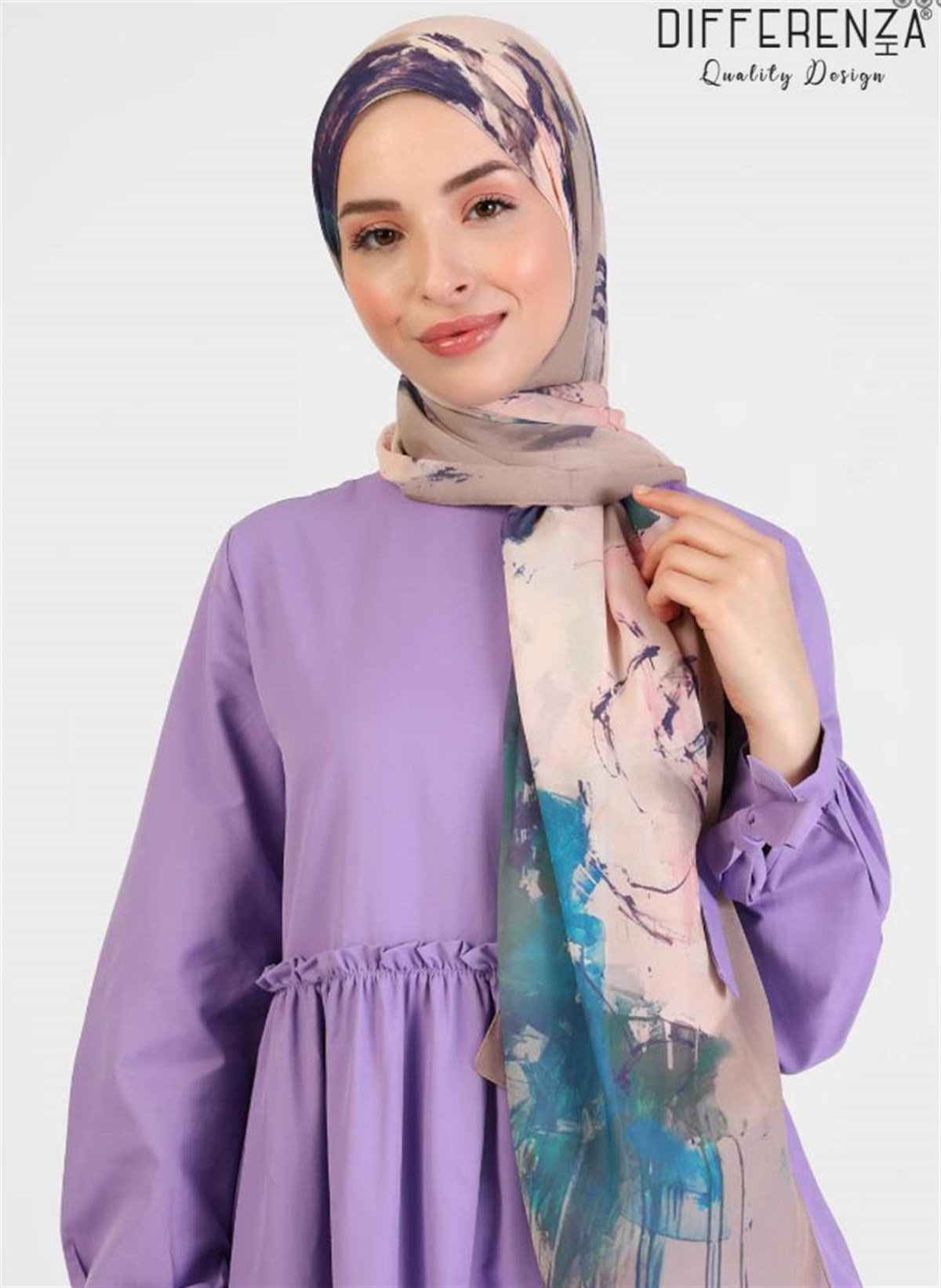 Rose Boyama Desenli Şal-Lila