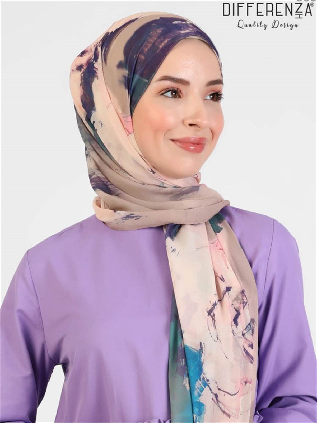 Rose Boyama Desenli Şal-Lila
