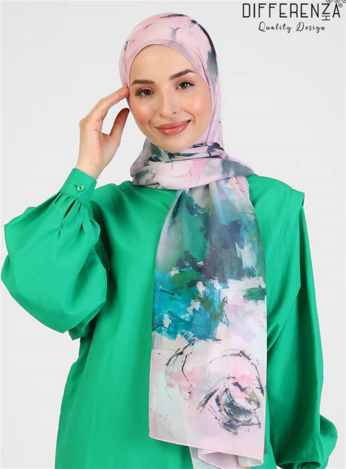 Rose Boyama Desenli Şal-Pudra