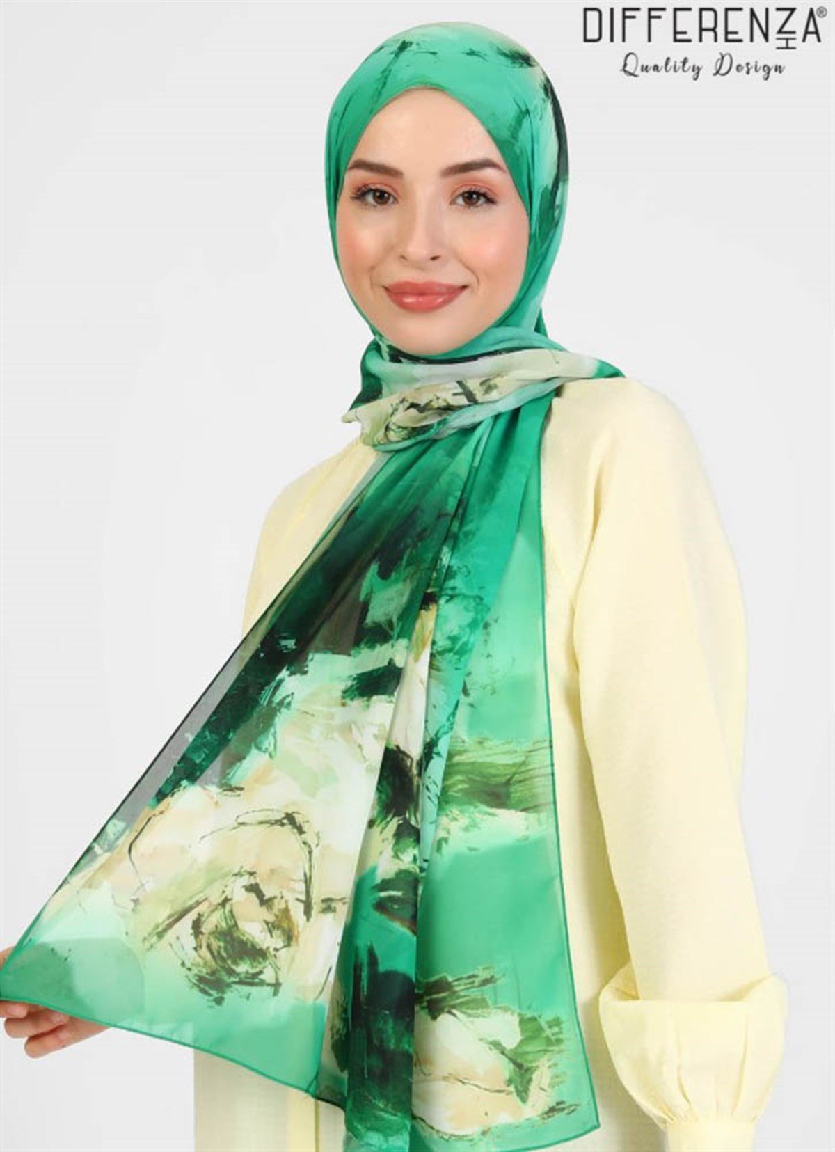 Rose Boyama Desenli Şal-Yeşil
