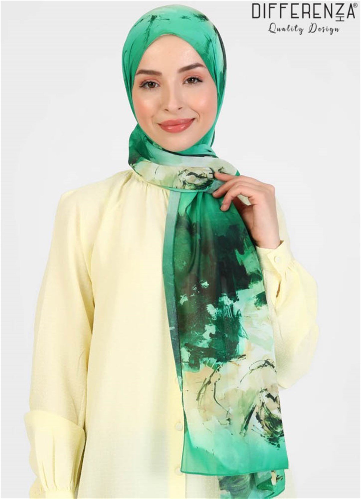 Rose Boyama Desenli Şal-Yeşil