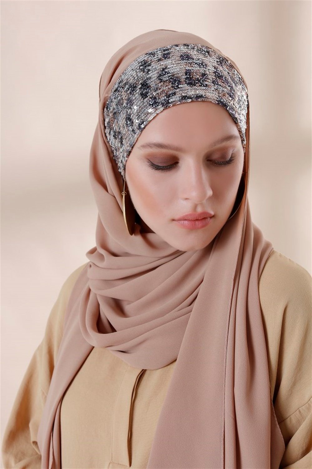 Soft Leopar Pratik Şal-Koyu Nude