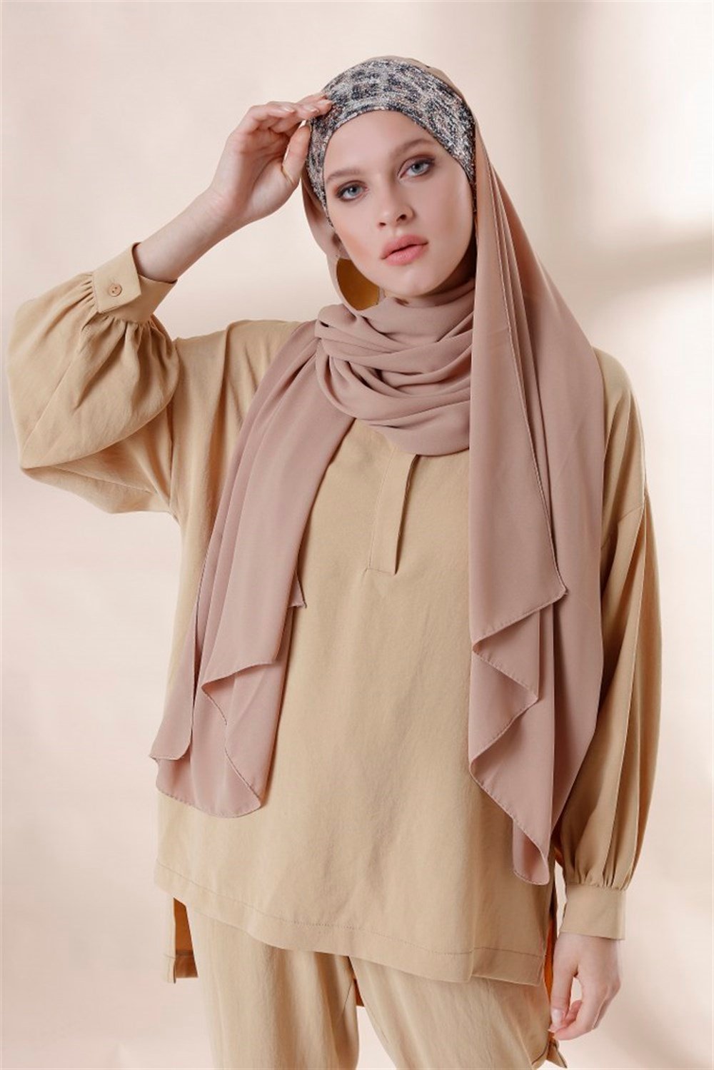 Soft Leopar Pratik Şal-Koyu Nude