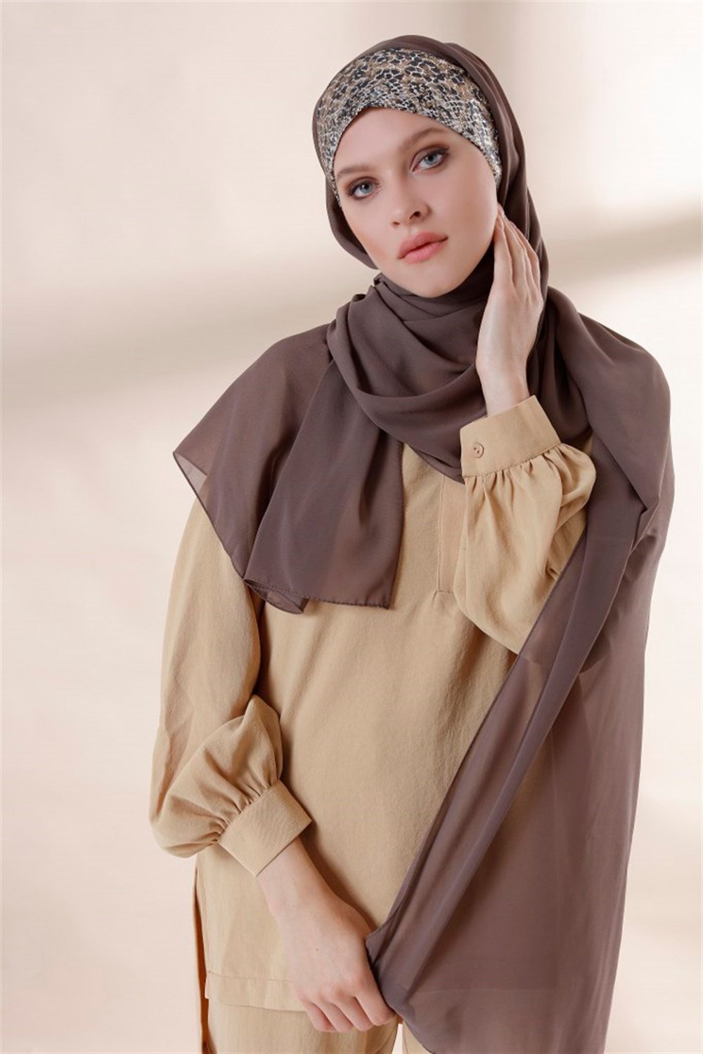 Soft Leopar Pratik Şal-Koyu vizon