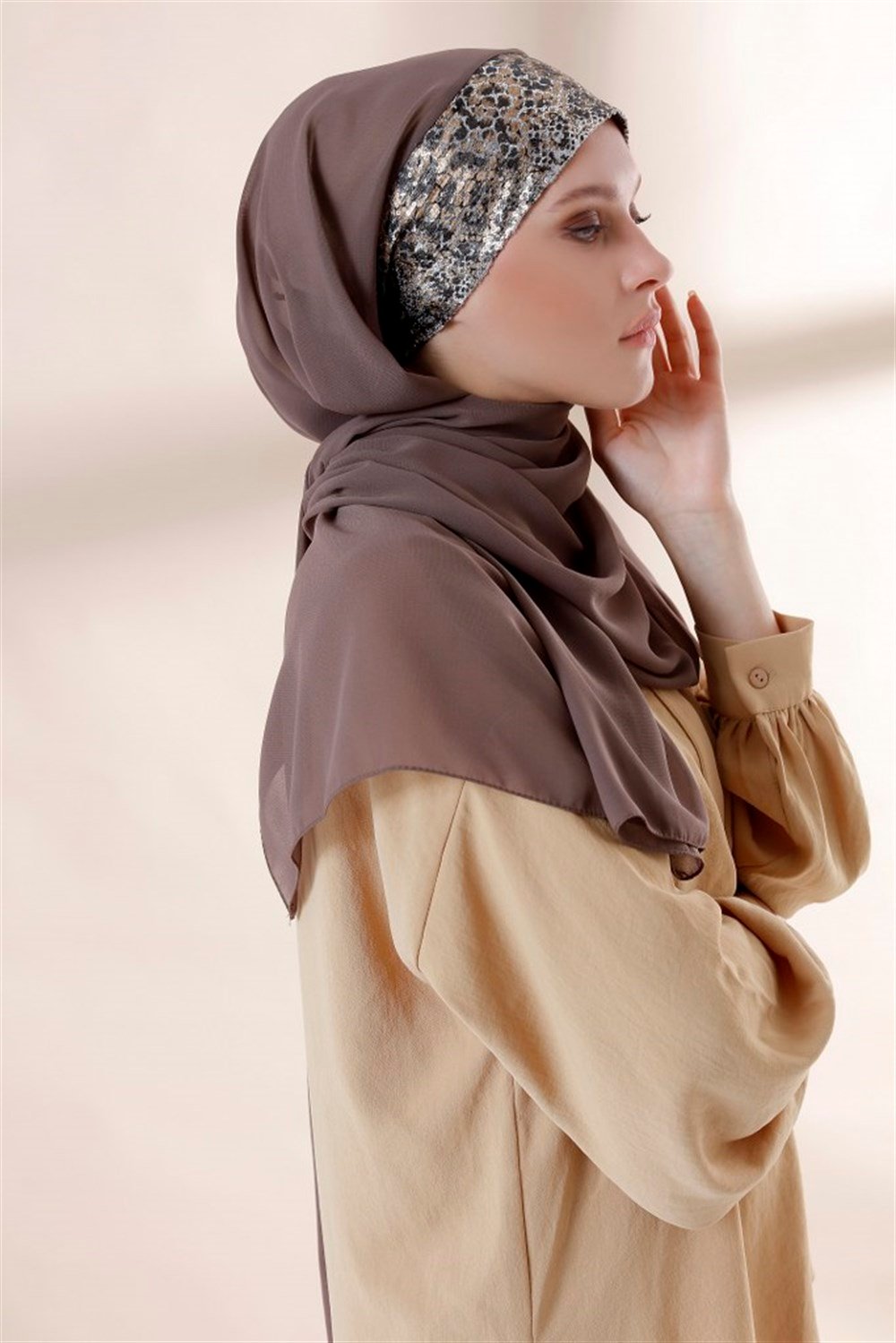 Soft Leopar Pratik Şal-Koyu vizon