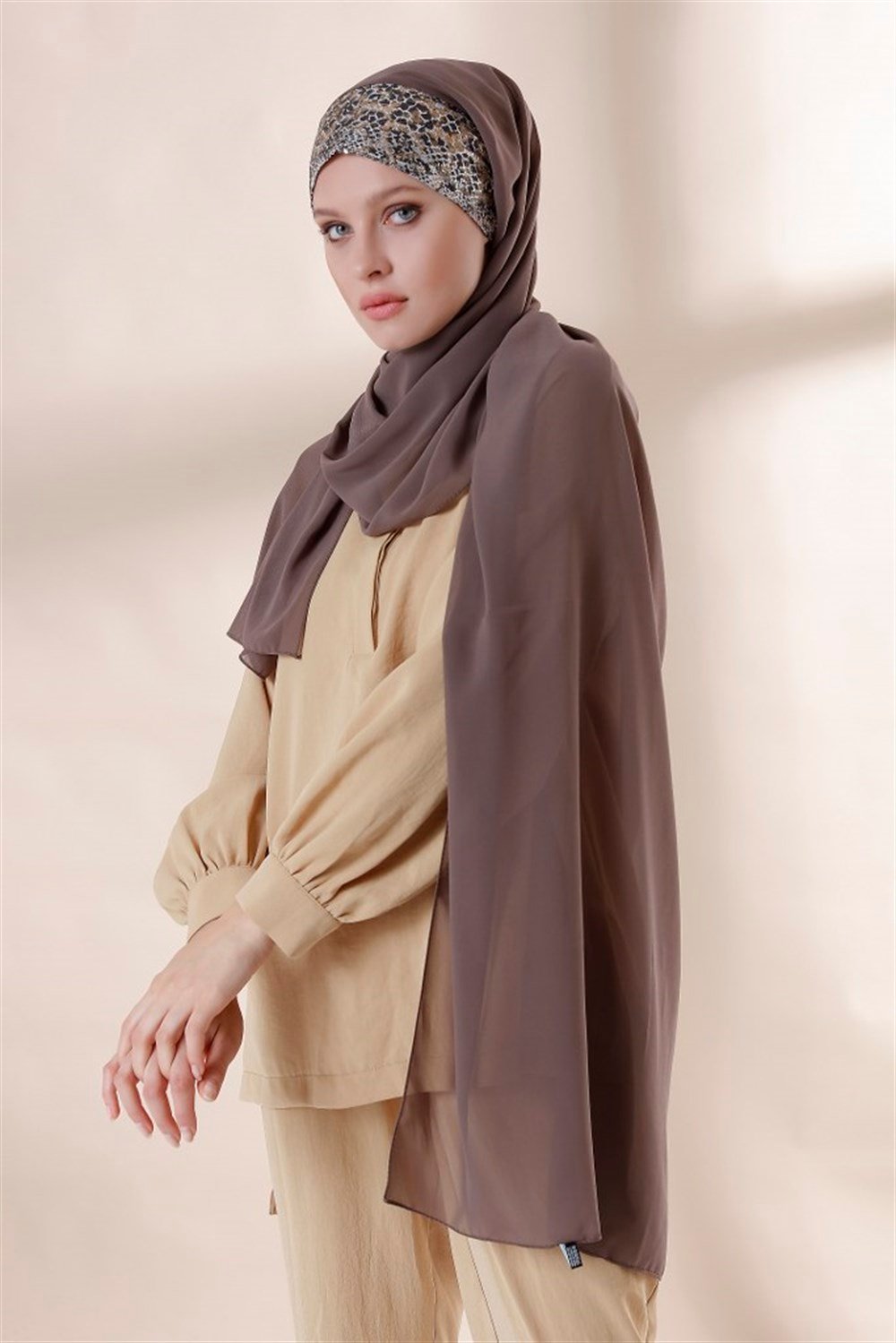 Soft Leopar Pratik Şal-Koyu vizon