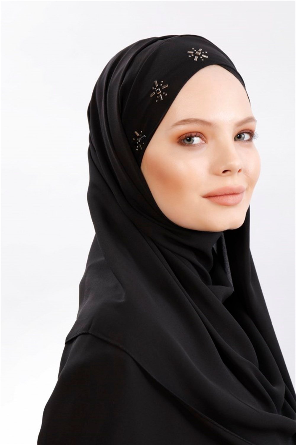 Sunny Taşlı Krep Şal-Siyah Düz