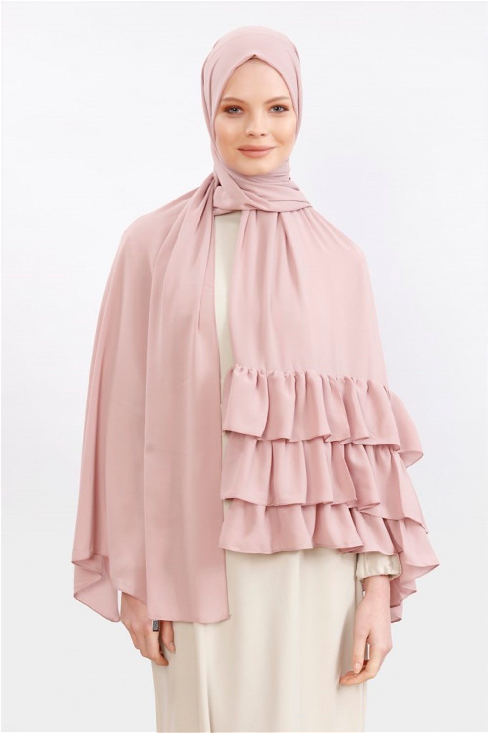 Üç Pile Krep Şal-Pudra