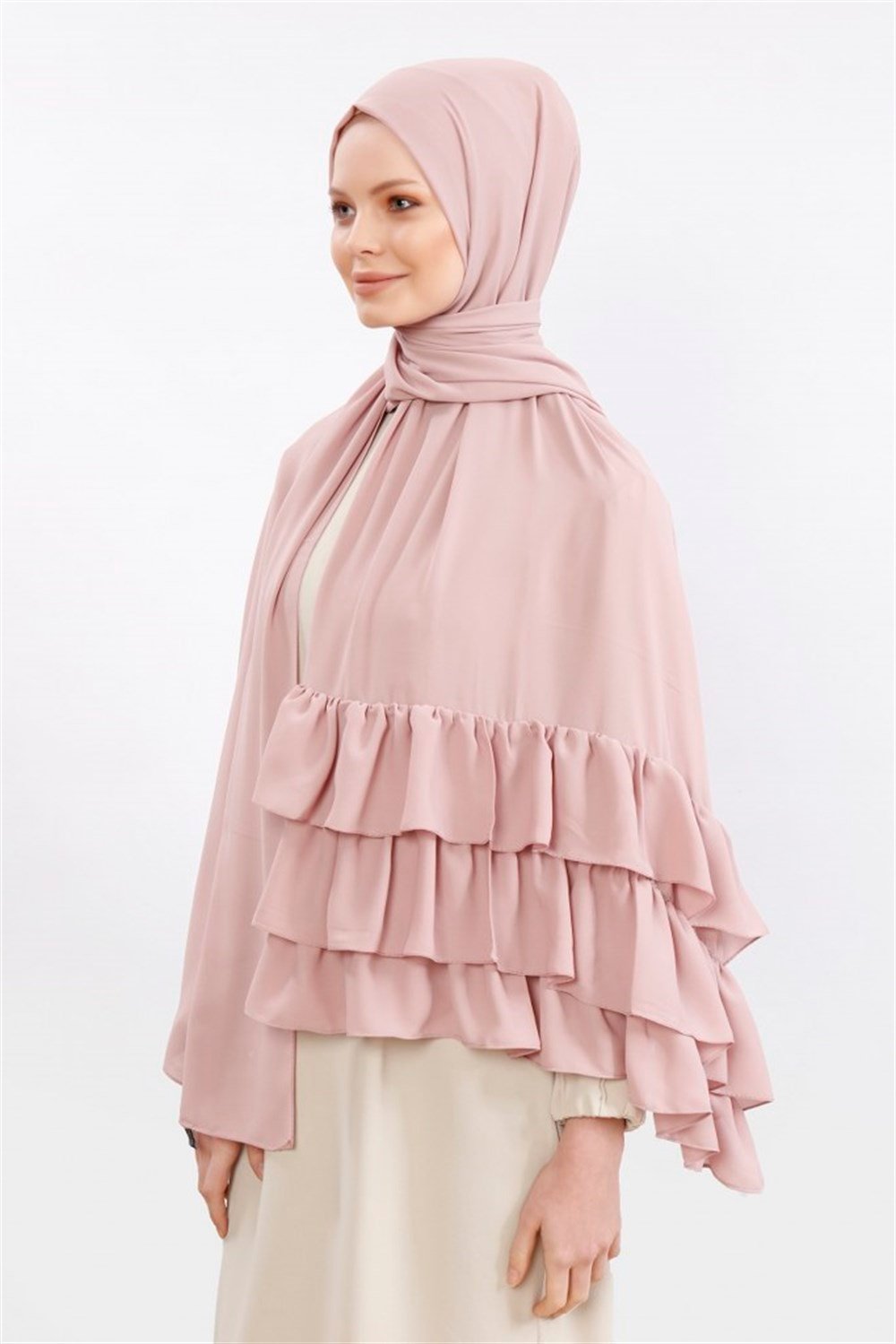 Üç Pile Krep Şal-Pudra