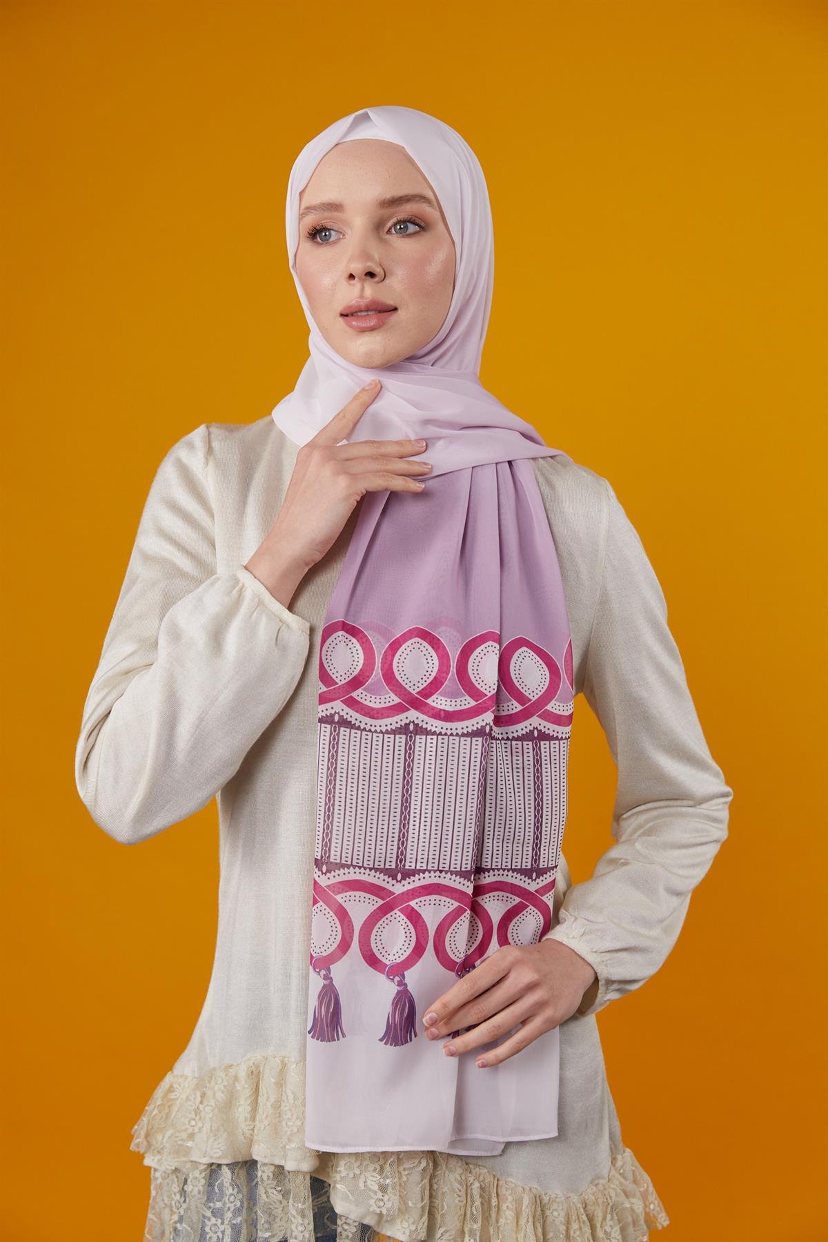 Vintage Desenli Şal Fuşya