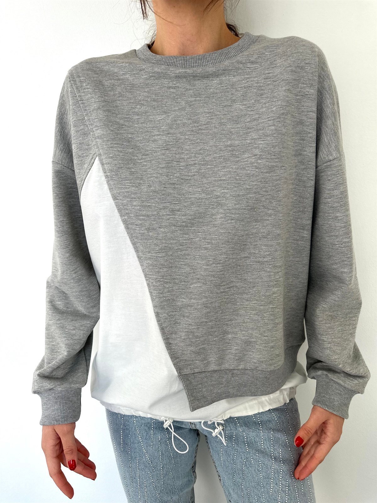   Asimetrik Gri-Beyaz Sweat