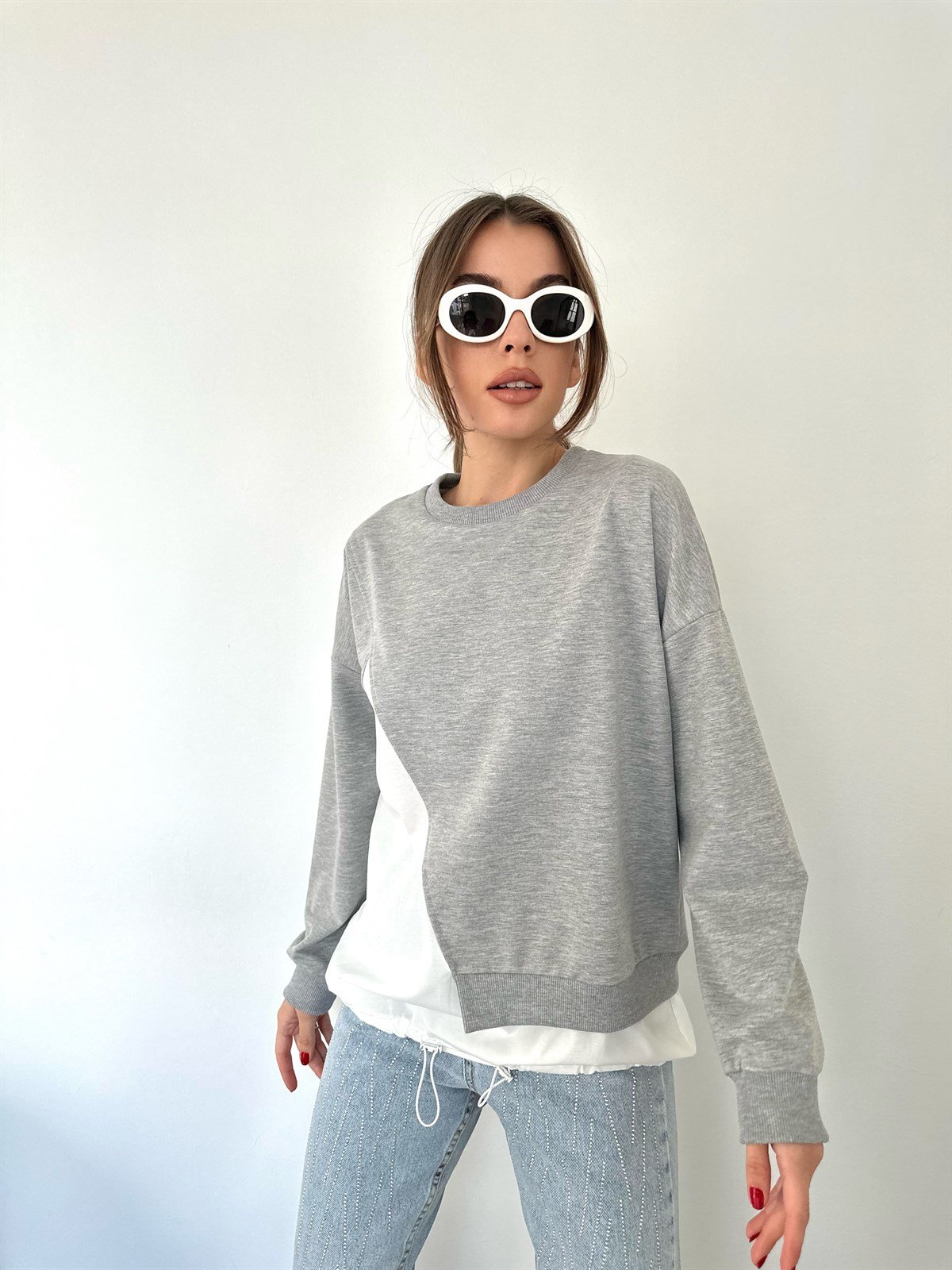   Asimetrik Gri-Beyaz Sweat