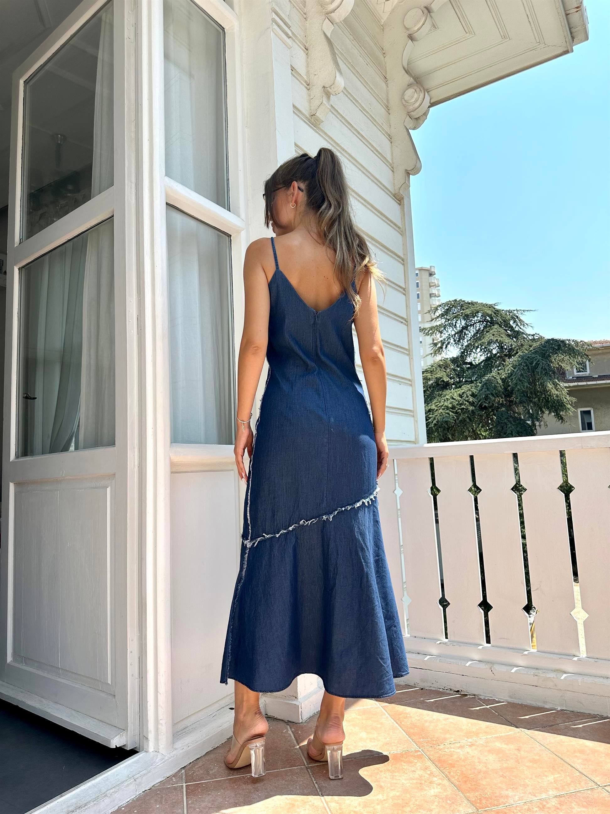   Jean İp Askılı Elbise