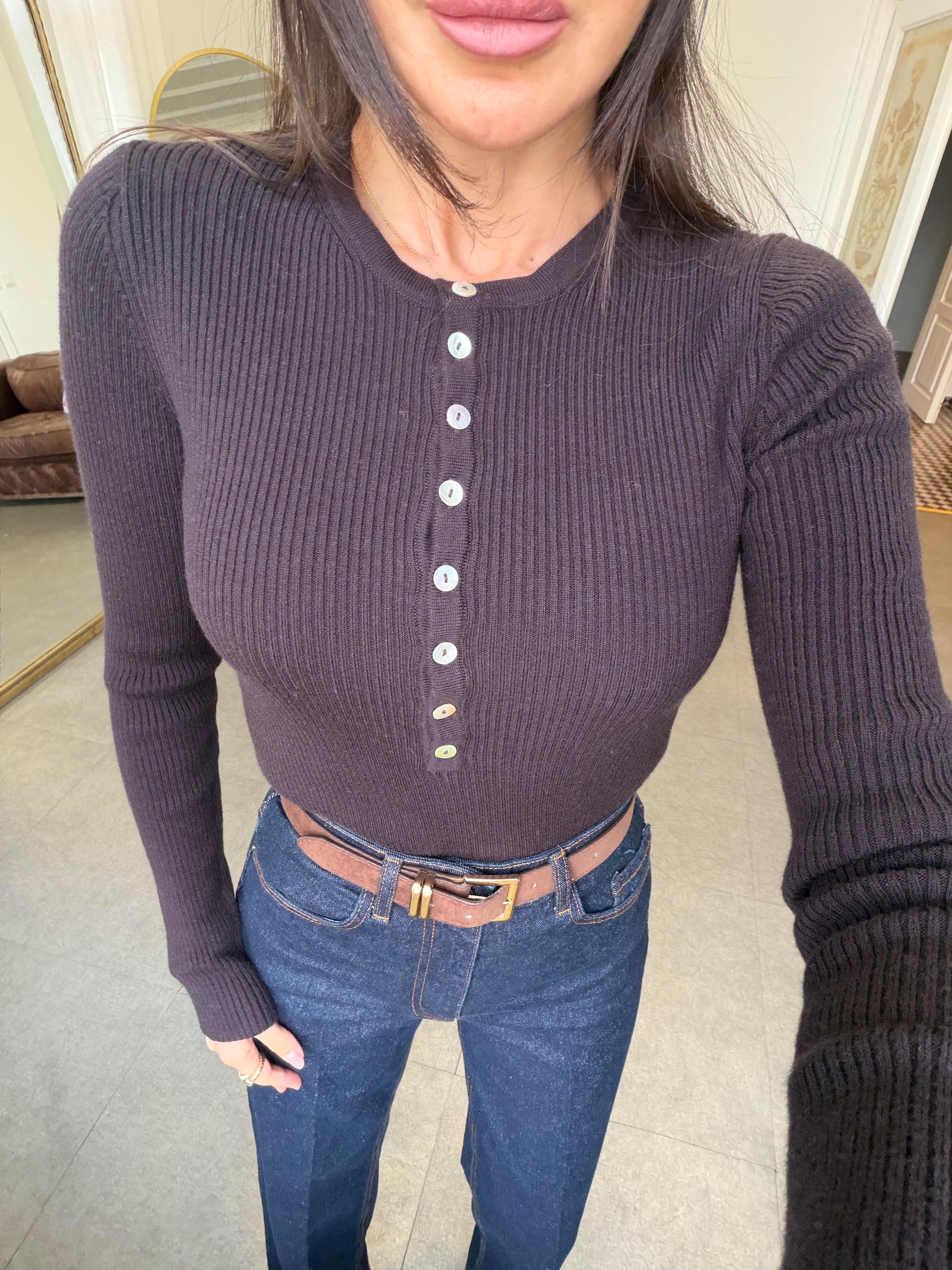 Acı Kahve Bisiklet Yaka Yünlü Düğmeli Triko Kazak