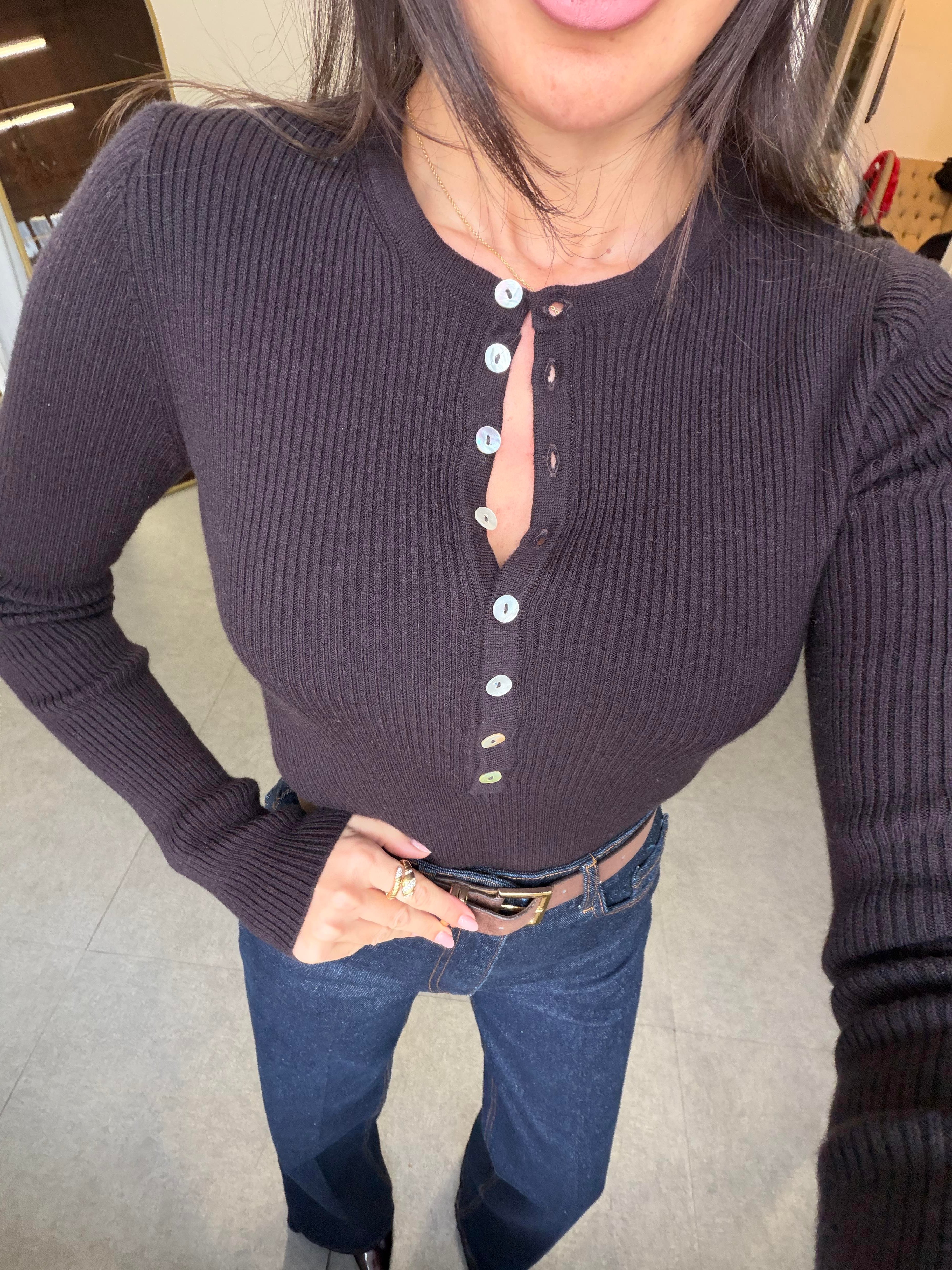 Acı Kahve Bisiklet Yaka Yünlü Düğmeli Triko Kazak