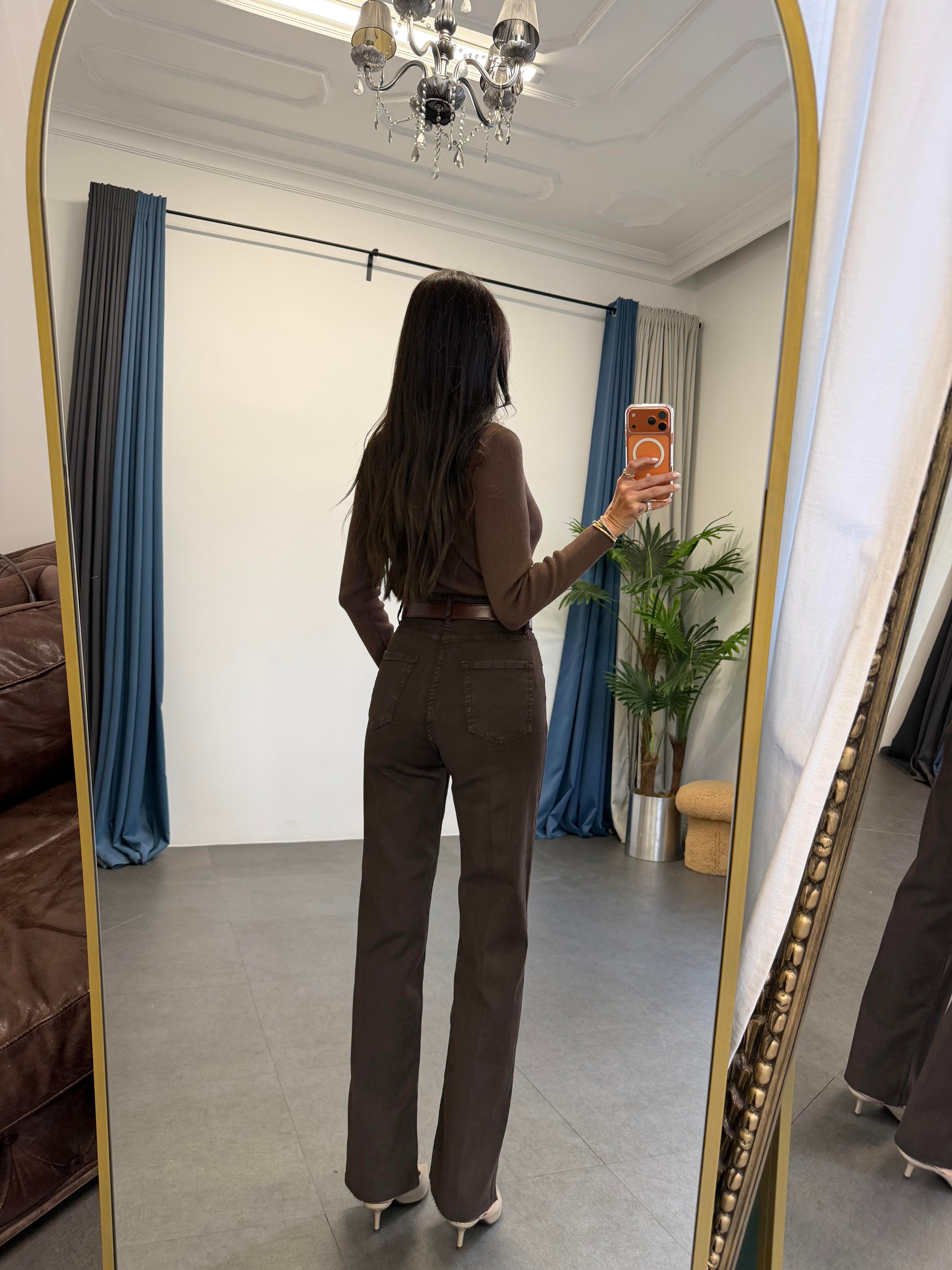 Acı Kahve Kesik Paça Straight Denim