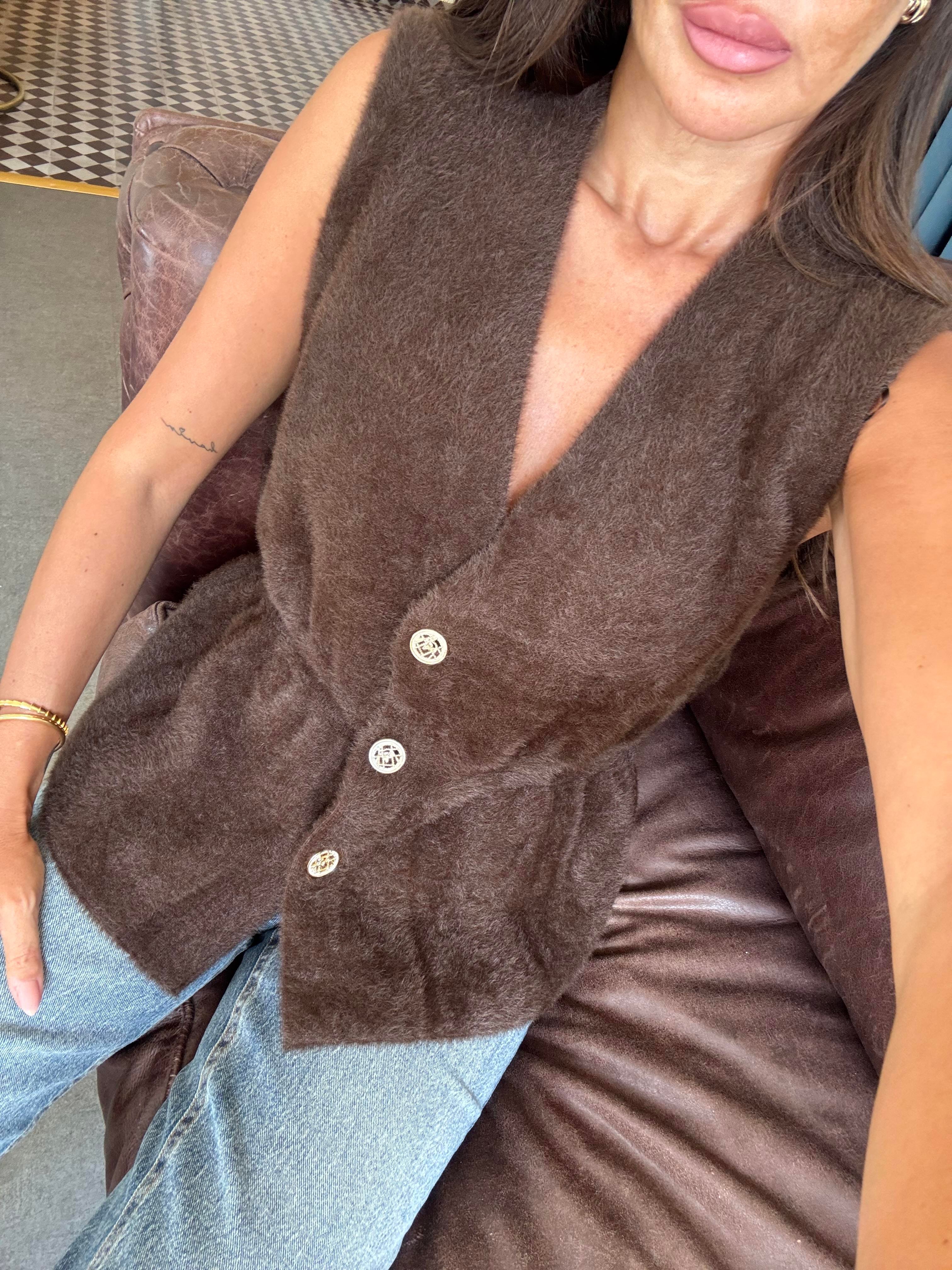 Acı Kahve Sakallı Kumaş Yelek