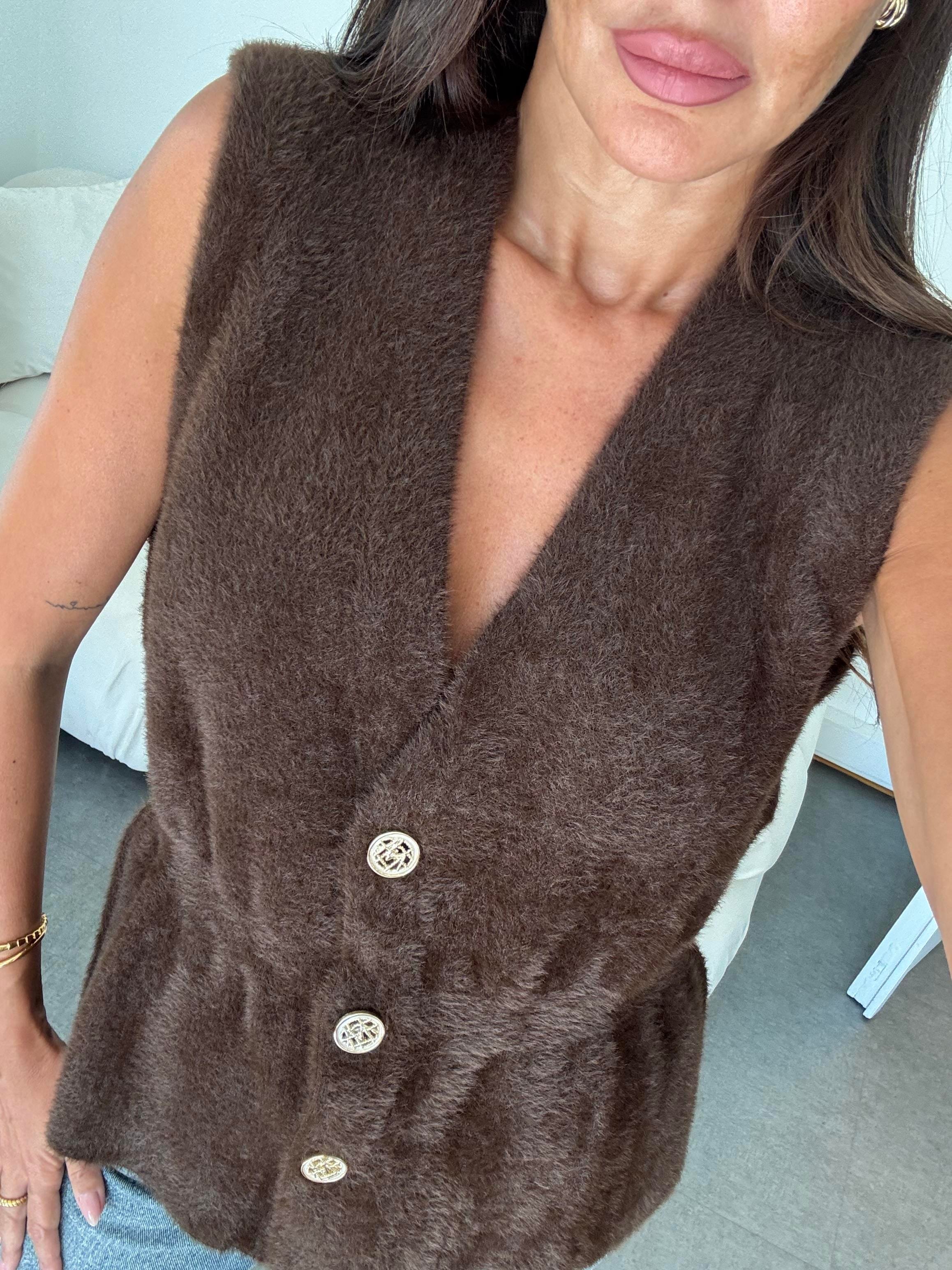 Acı Kahve Sakallı Kumaş Yelek