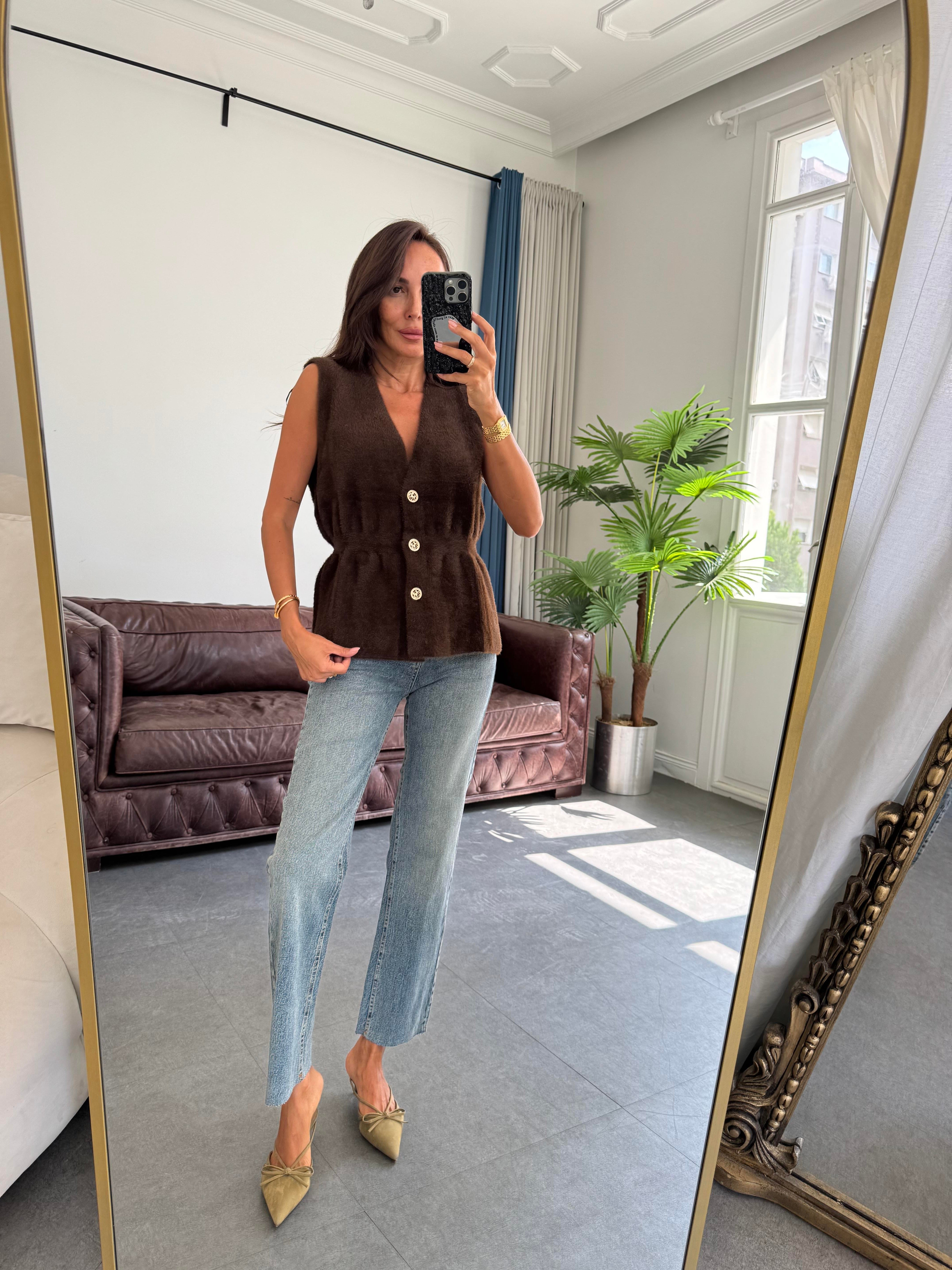 Acı Kahve Sakallı Kumaş Yelek