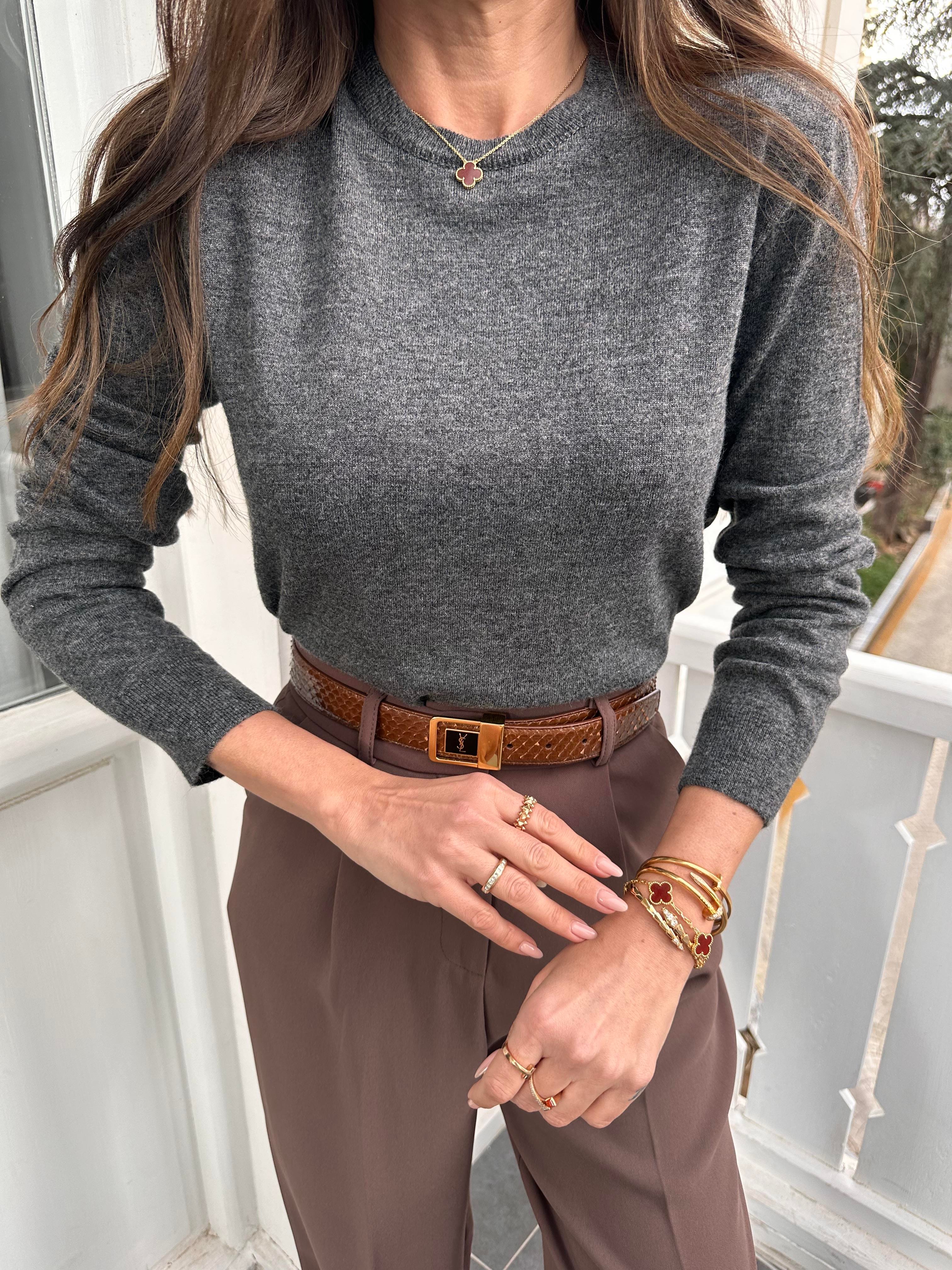 Antrasit Bisiklet Yaka Basic Triko