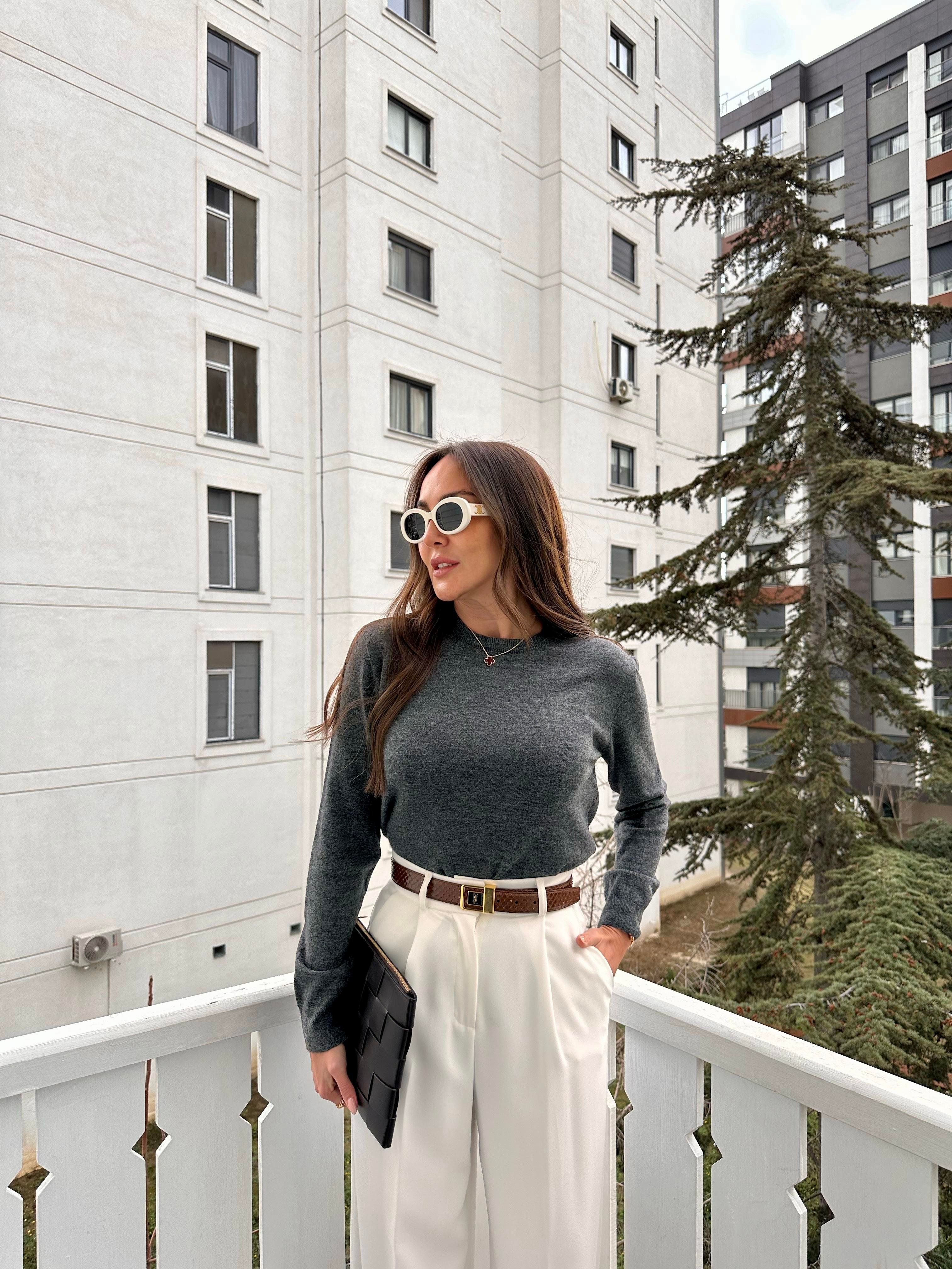 Antrasit Bisiklet Yaka Basic Triko