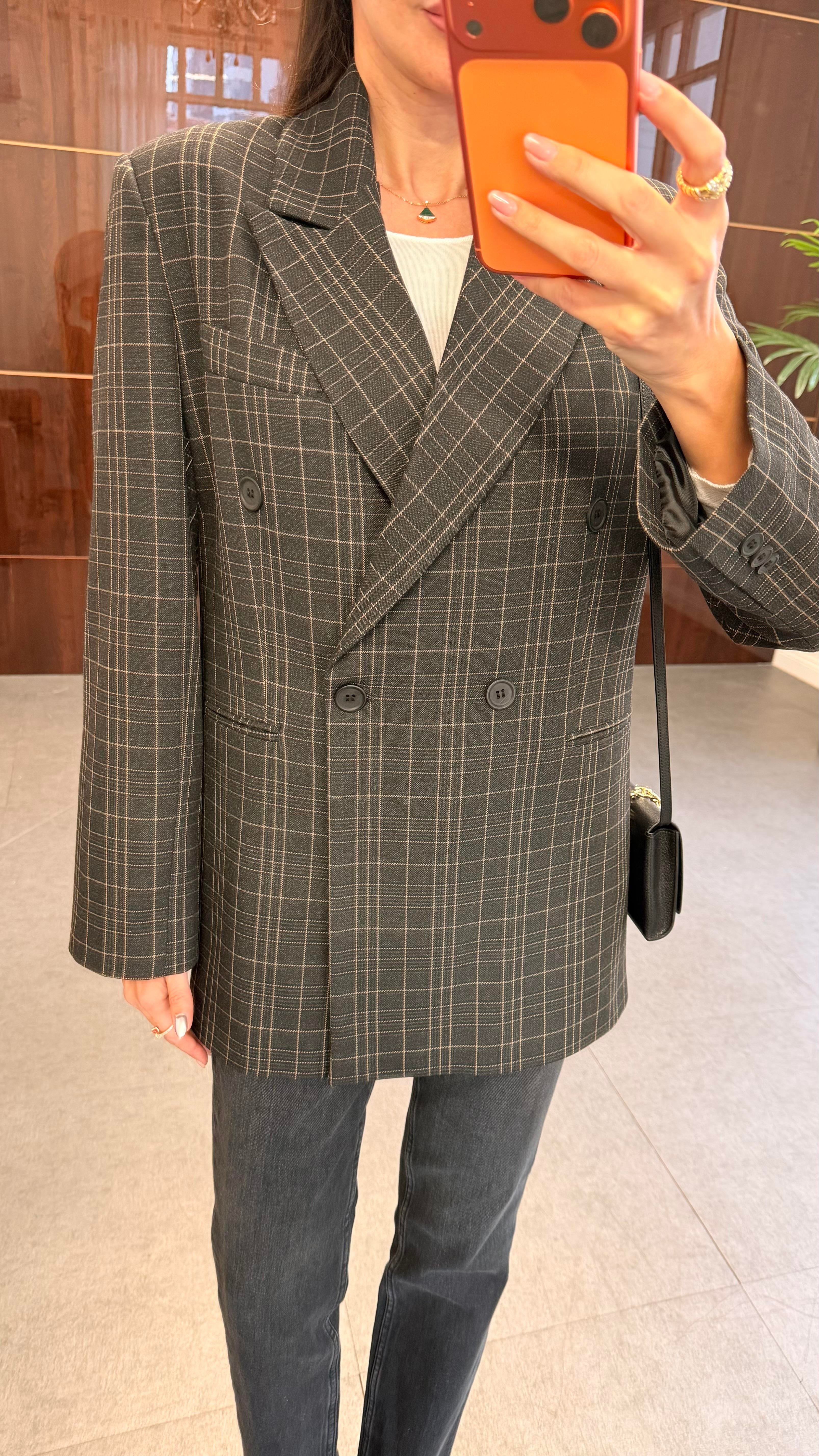 Antrasit Çizgi Desen Blazer Ceket