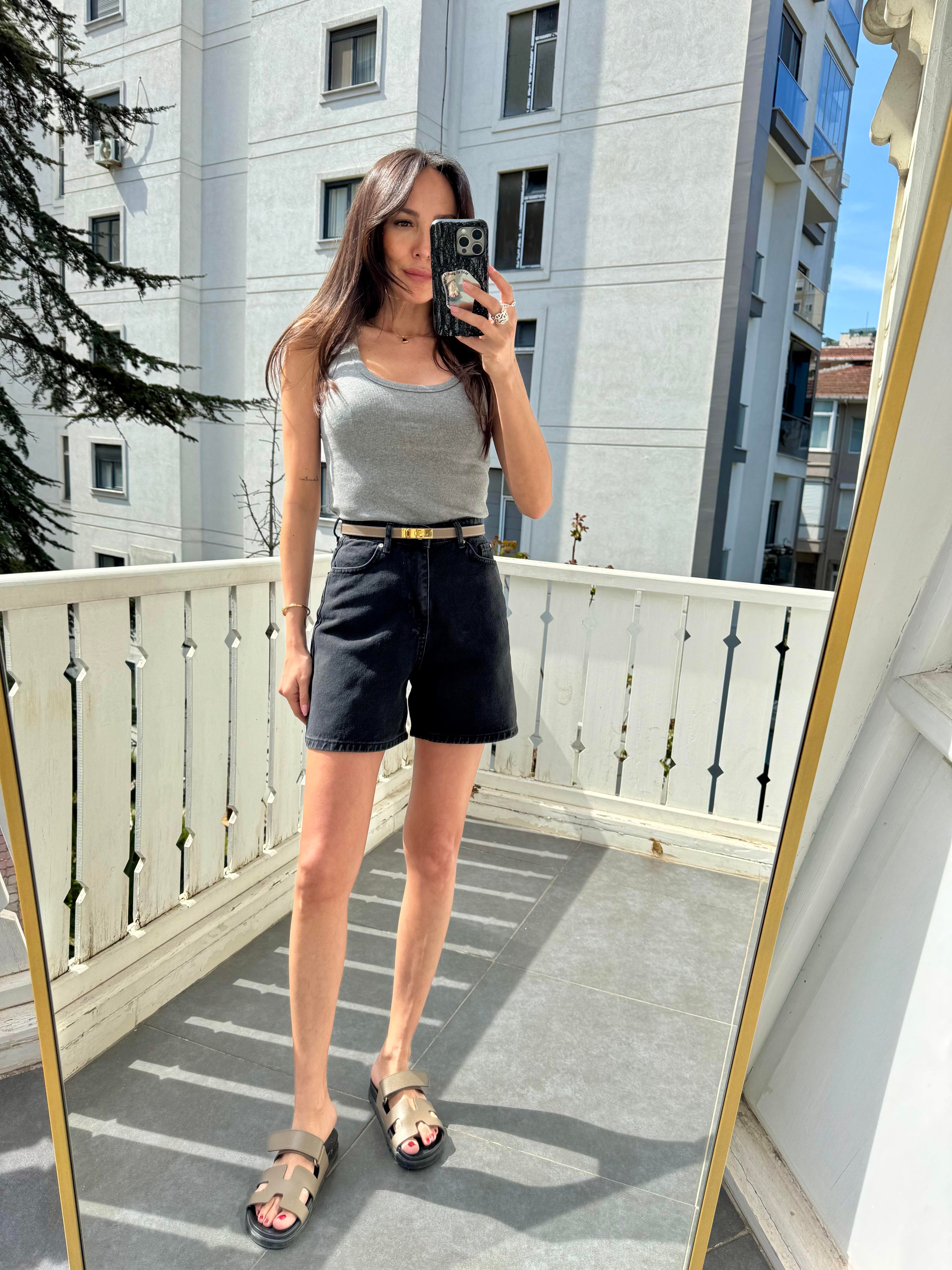 Antrasit Fitilli Kalın Askılı Atlet Bluz