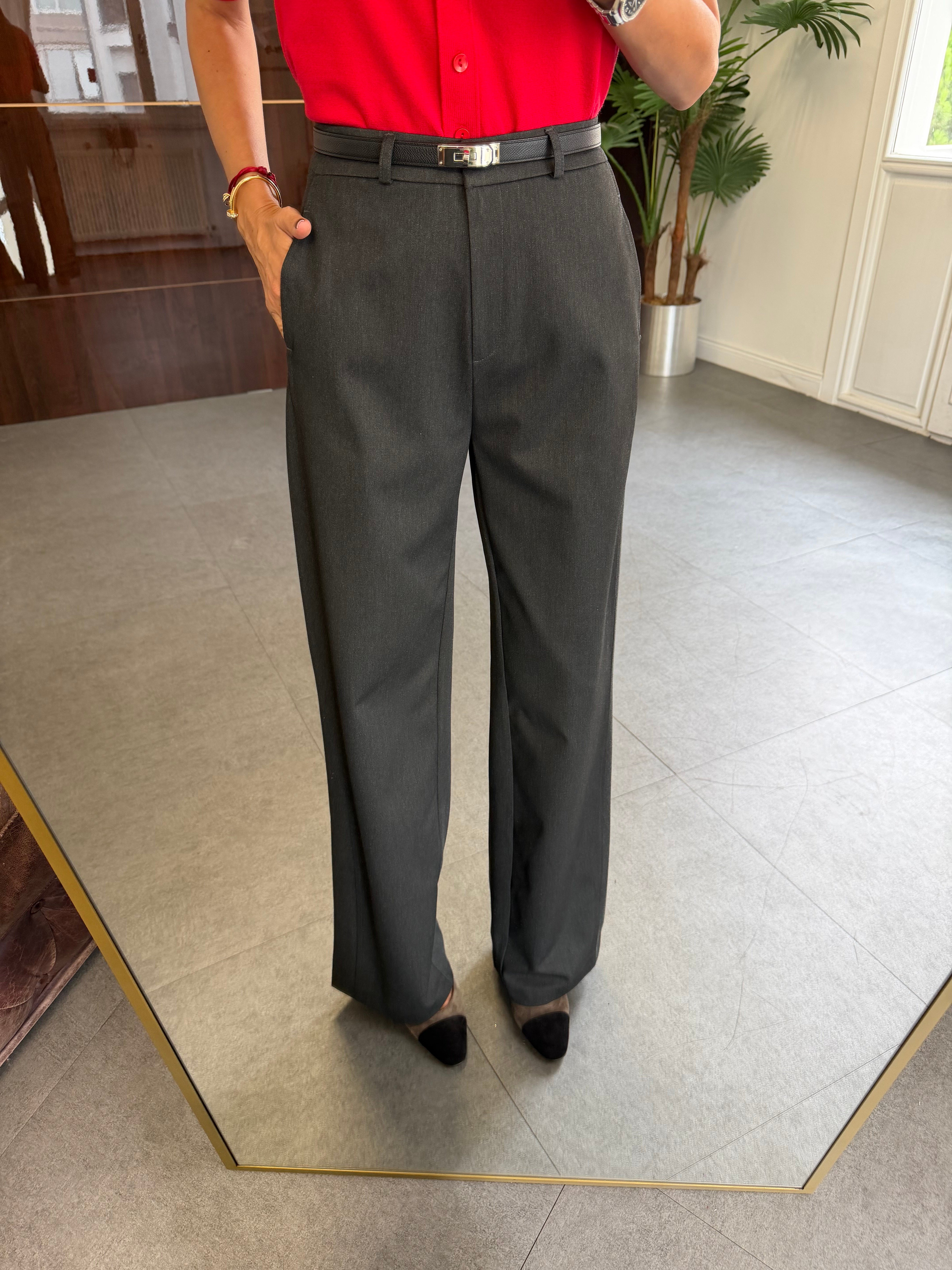 Antrasit Kancalı Wide Leg Kumaş Pantolon