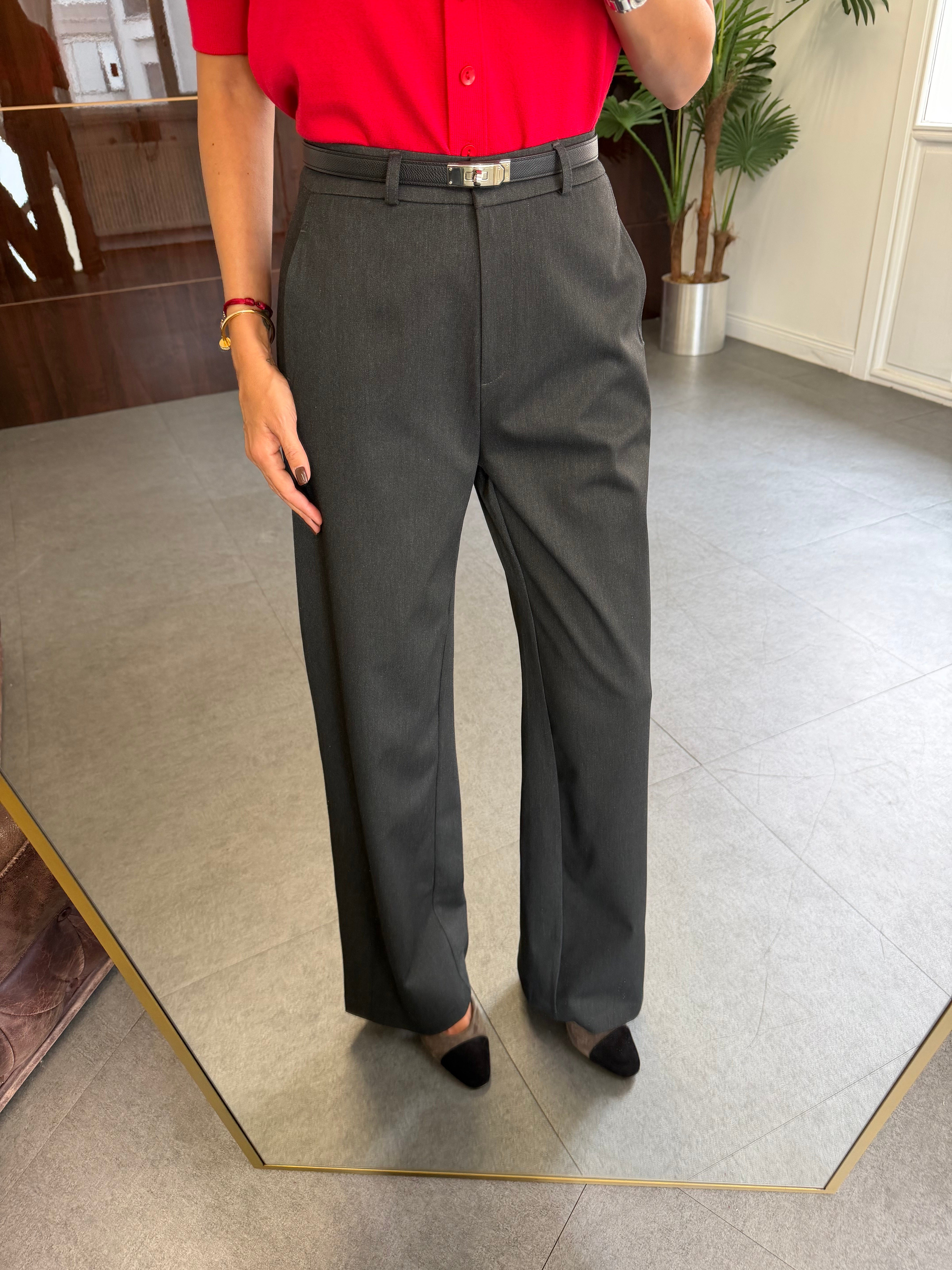 Antrasit Kancalı Wide Leg Kumaş Pantolon