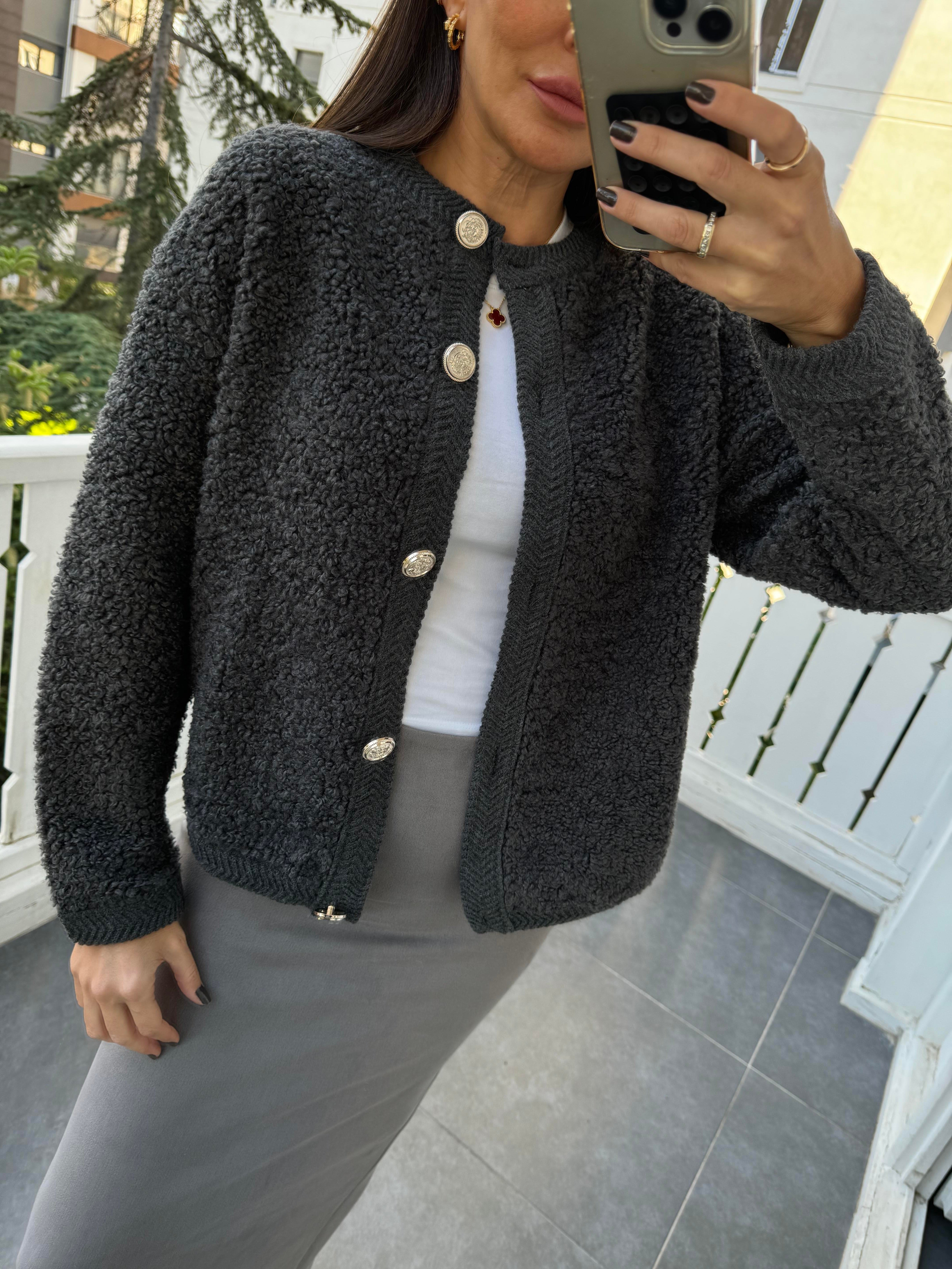 Antrasit Teddy Hırka