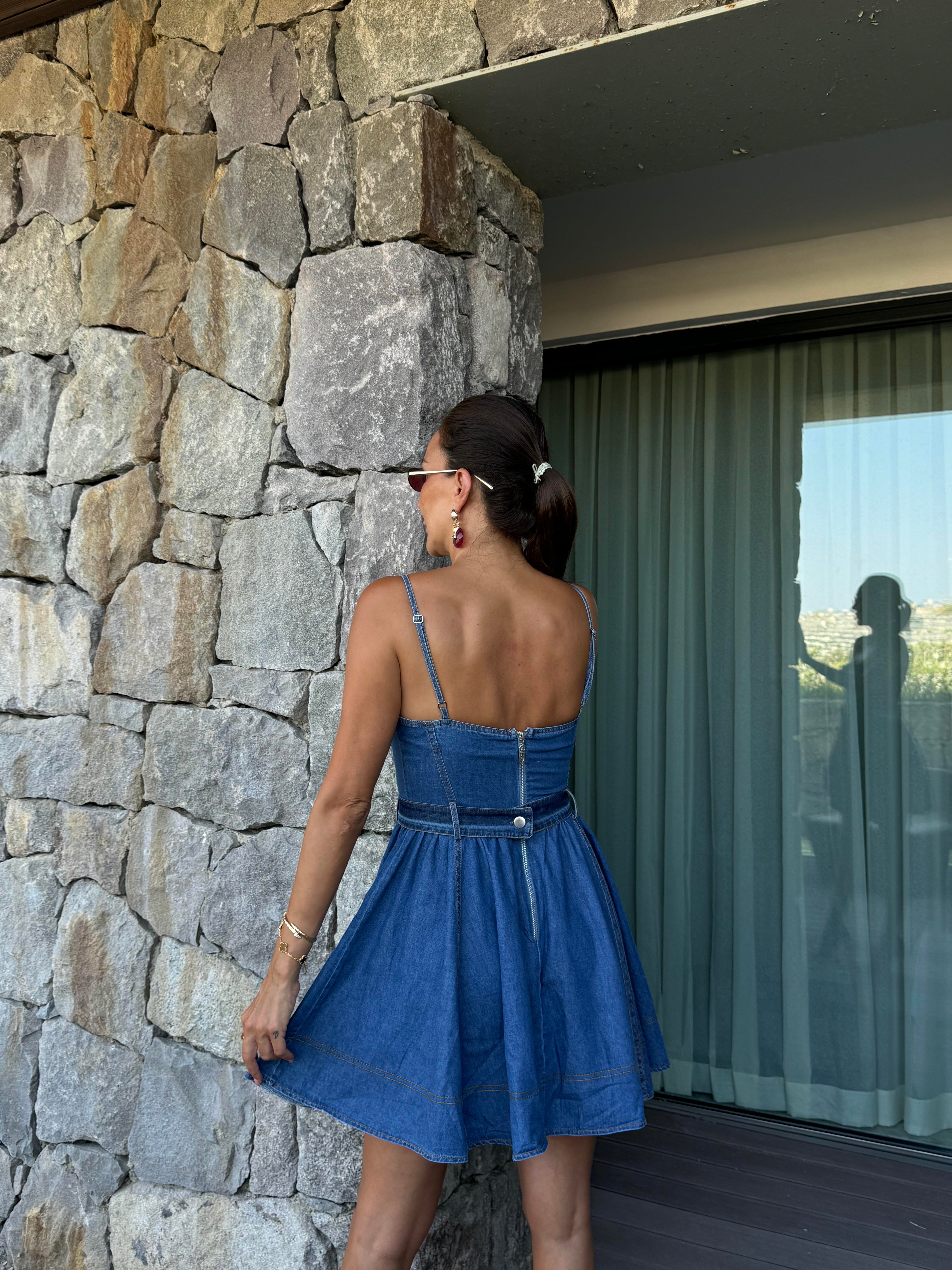 Askılı Denim Elbise