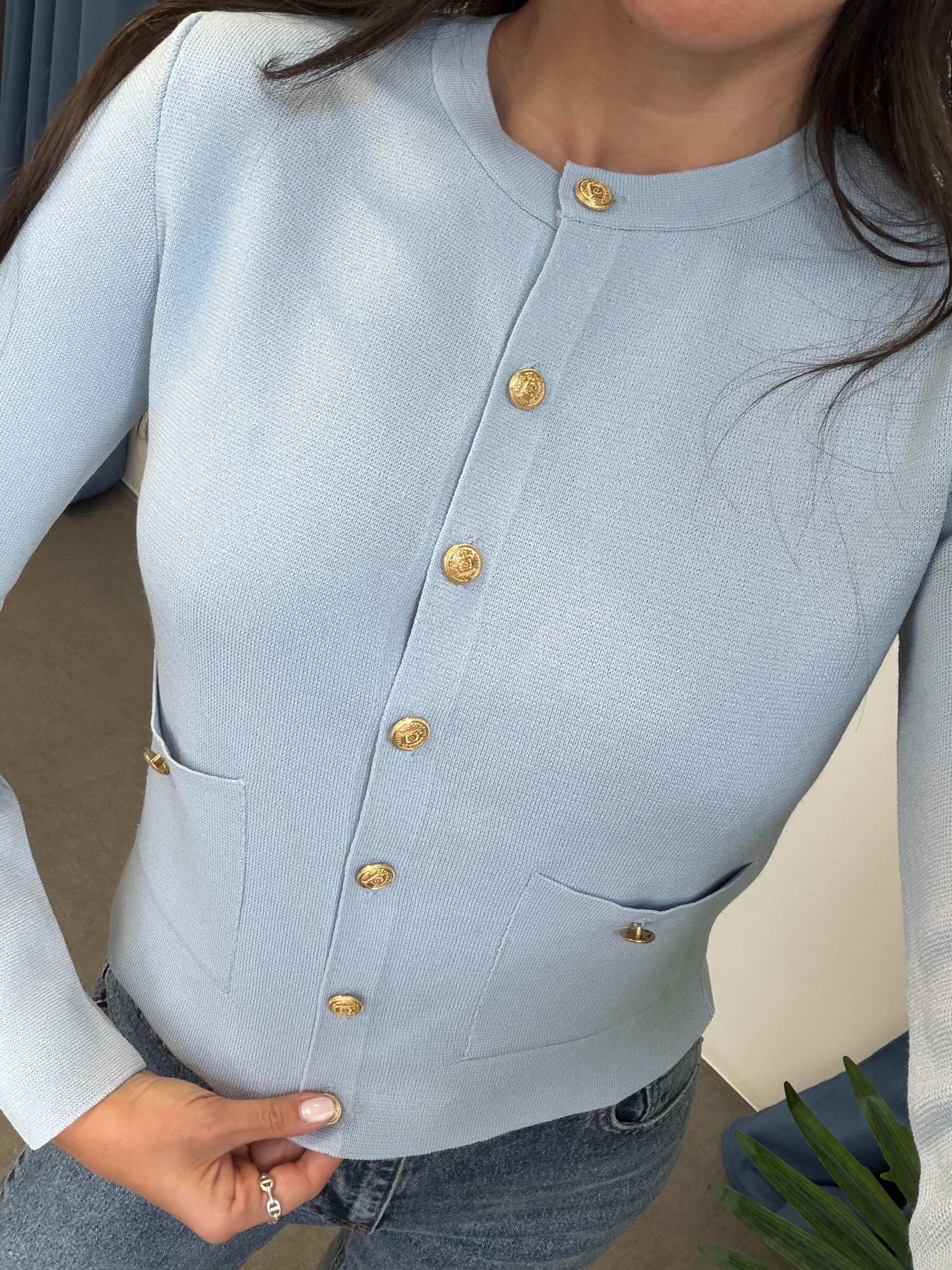 Bebe Mavisi Gold Düğmeli Cepli Hırka