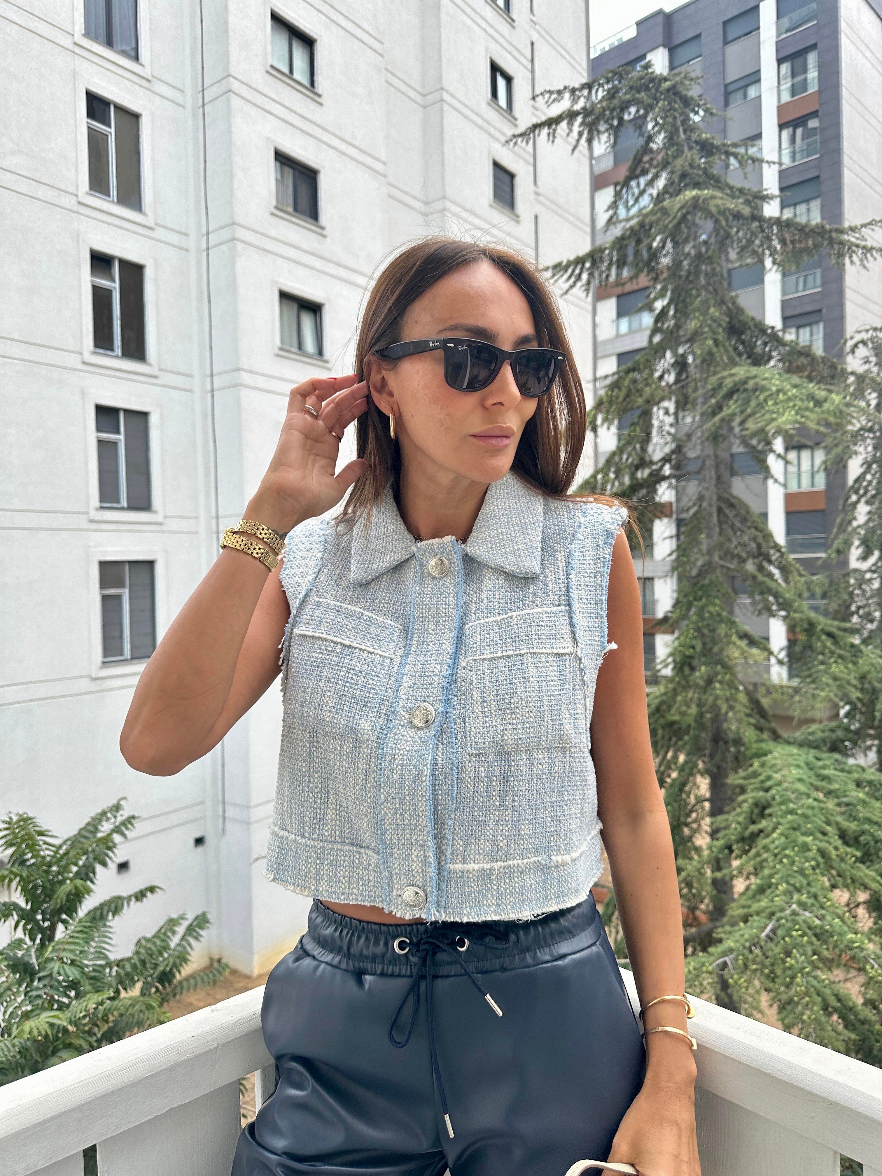 Bebe Mavisi Tüvit Kısa Yelek