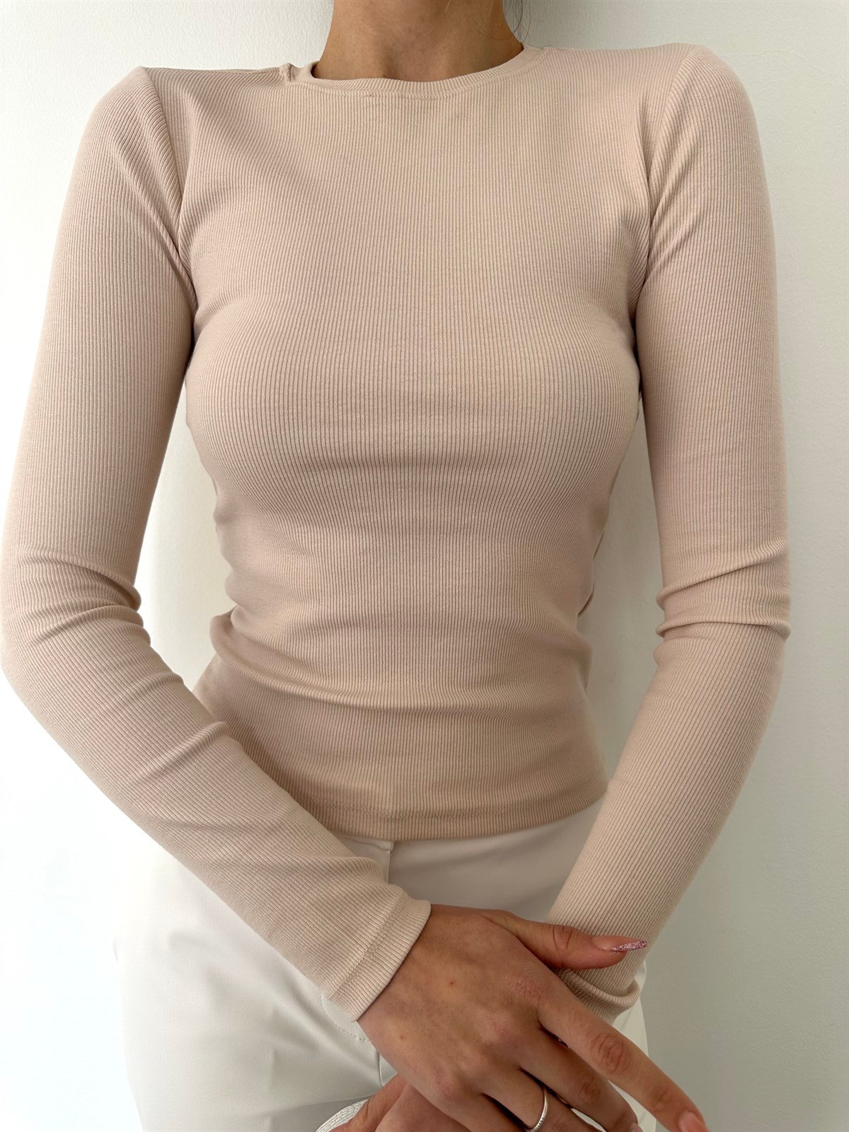 Bej  Bisiklet Yaka Bluz