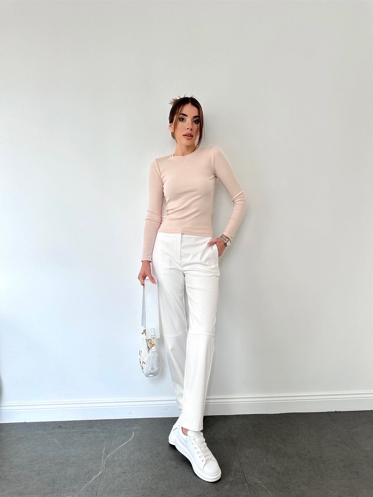 Bej  Bisiklet Yaka Bluz