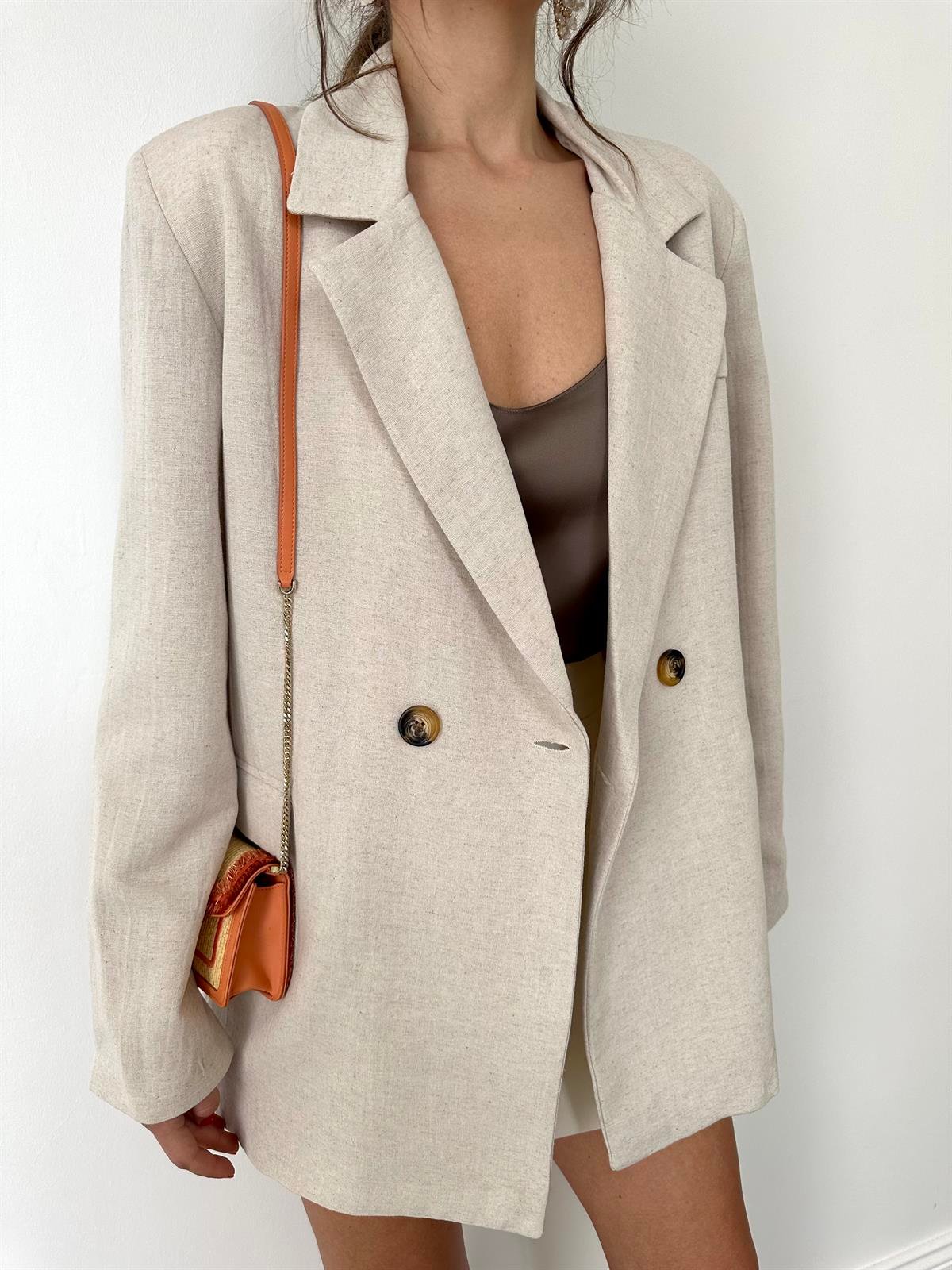 Bej  Keten Blazer Ceket