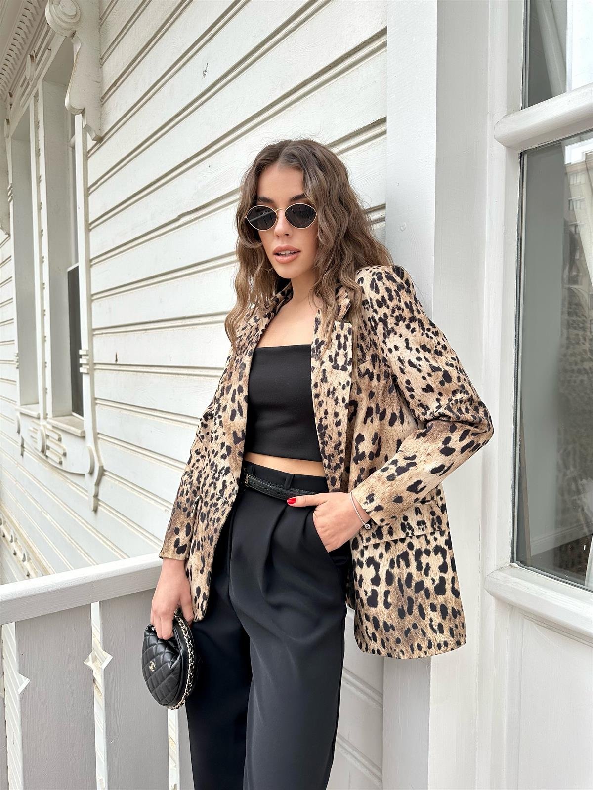 Bej Leopar Ceket