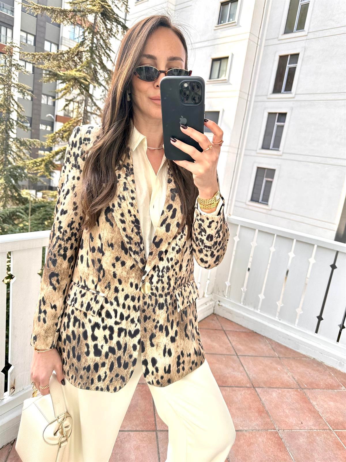 Bej  Leopar Ceket