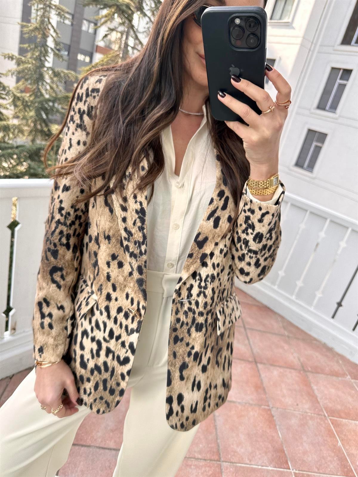 Bej  Leopar Ceket