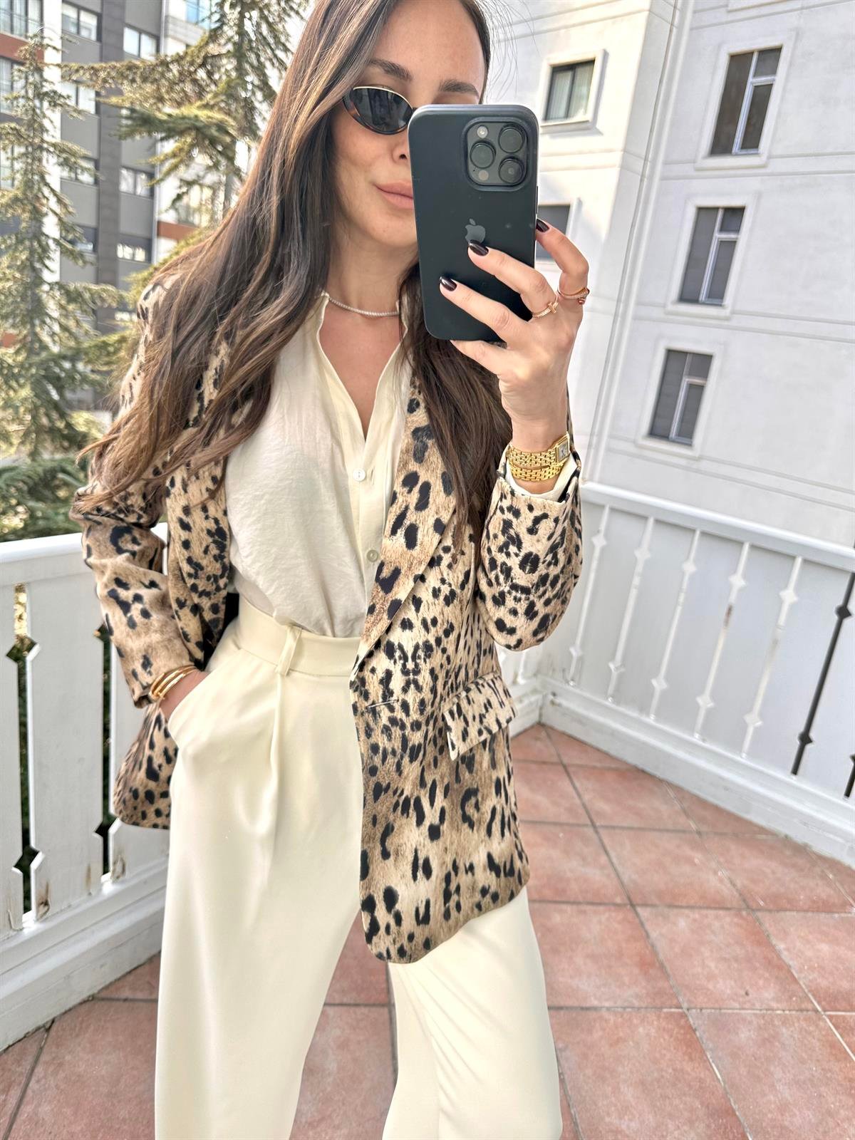 Bej  Leopar Ceket