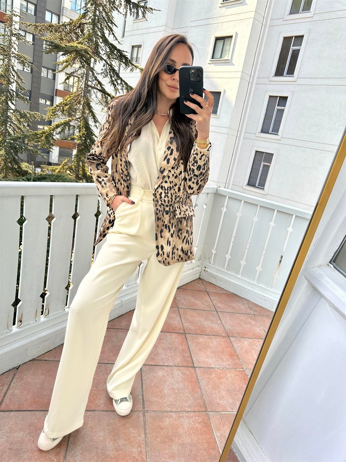 Bej  Leopar Ceket