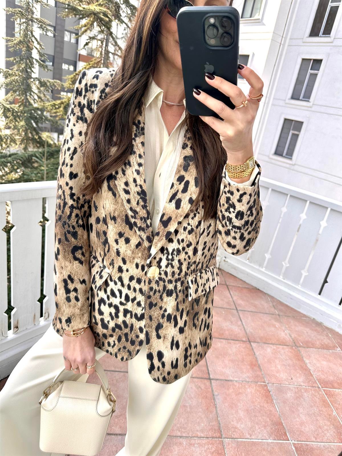 Bej  Leopar Ceket