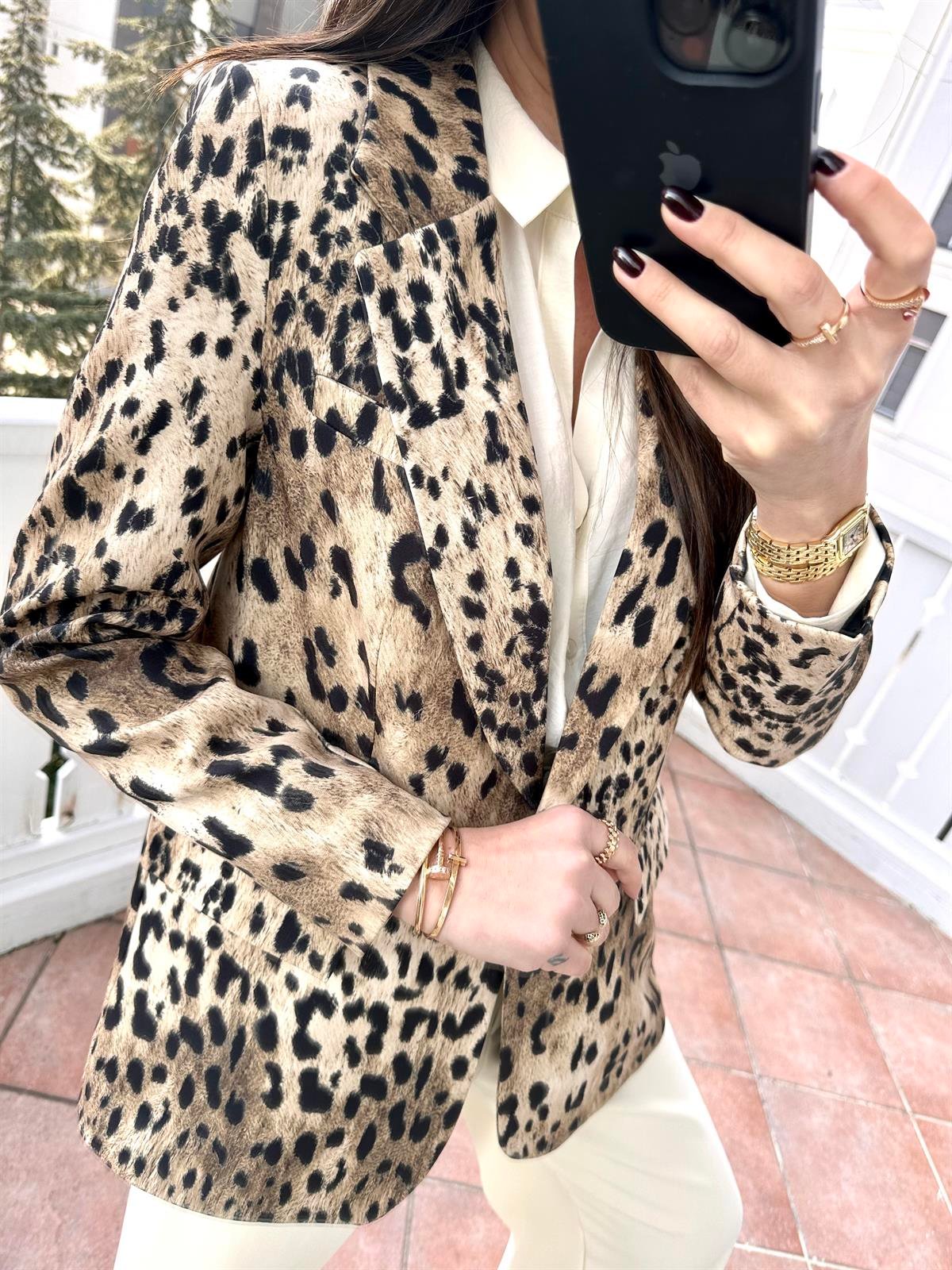 Bej  Leopar Ceket