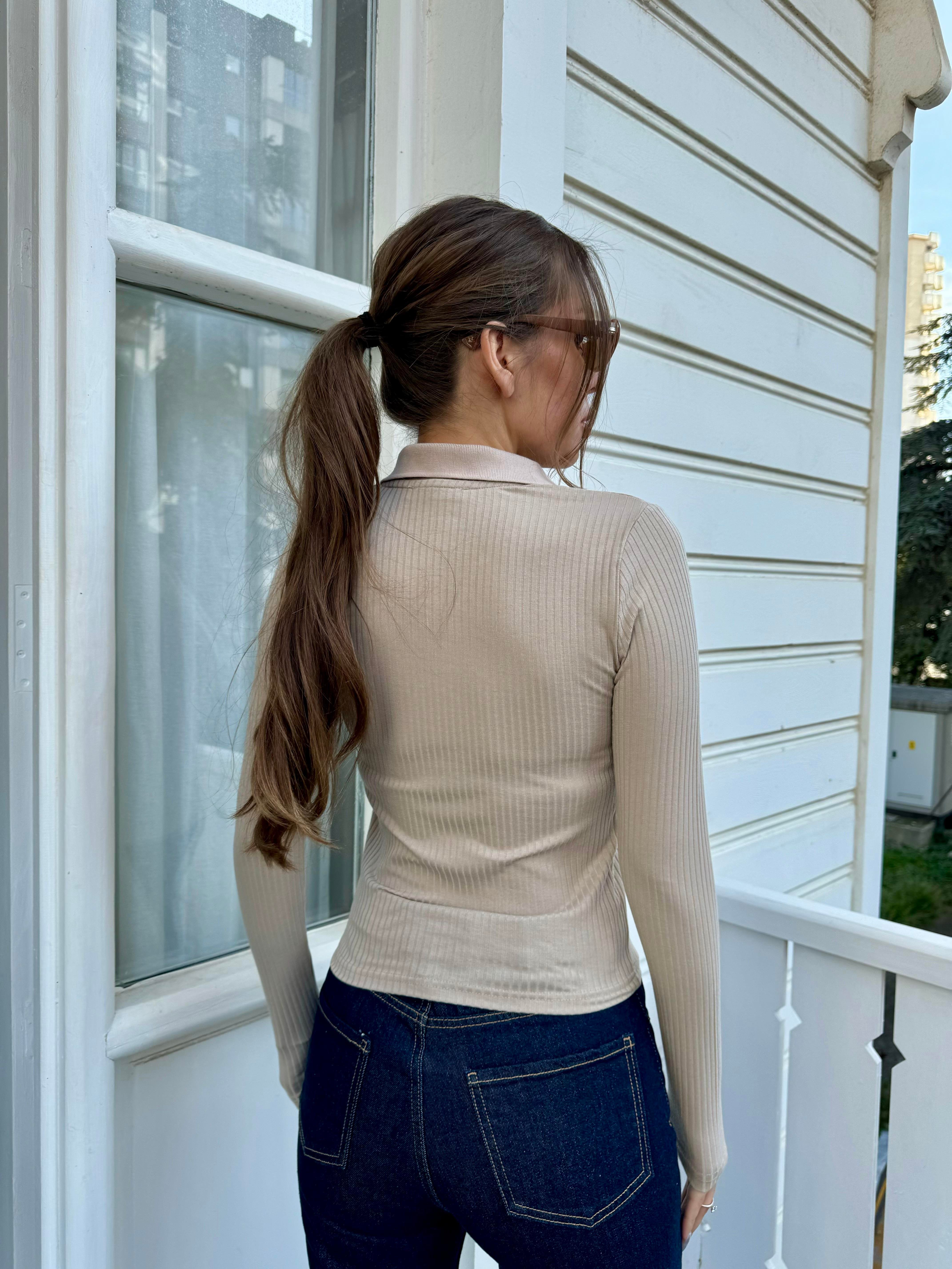 Bej Polo Yaka Basic Body